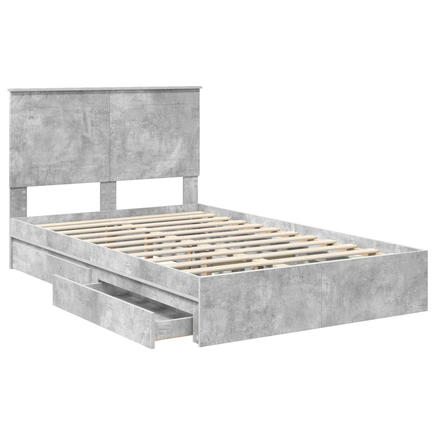 Storage Bed Concrete Grey 135 x 190 cm Engineered Wood