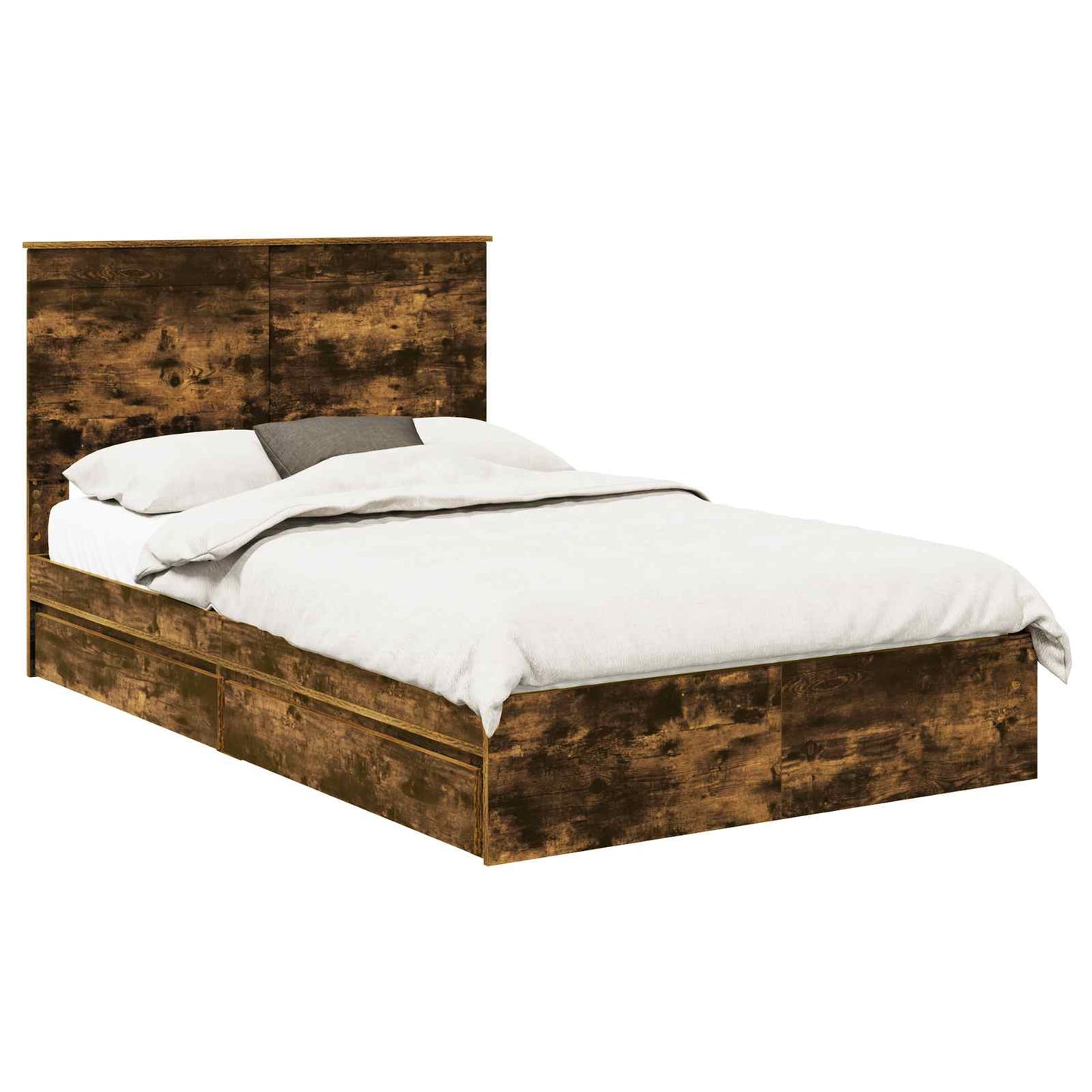 Storage Bed with Drawer Smoked Oak 135 x 190 cm Engineered Wood