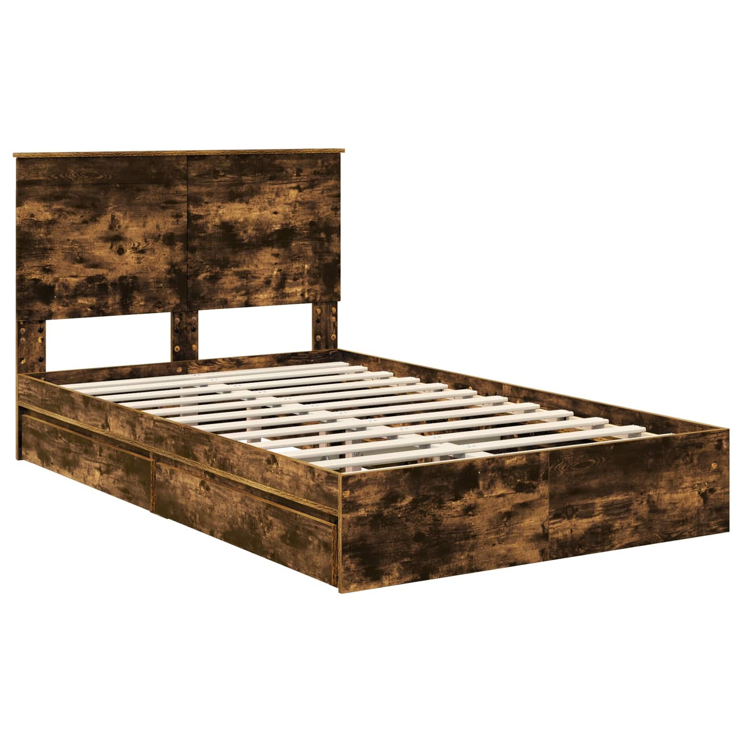 Storage Bed with Drawer Smoked Oak 135 x 190 cm Engineered Wood