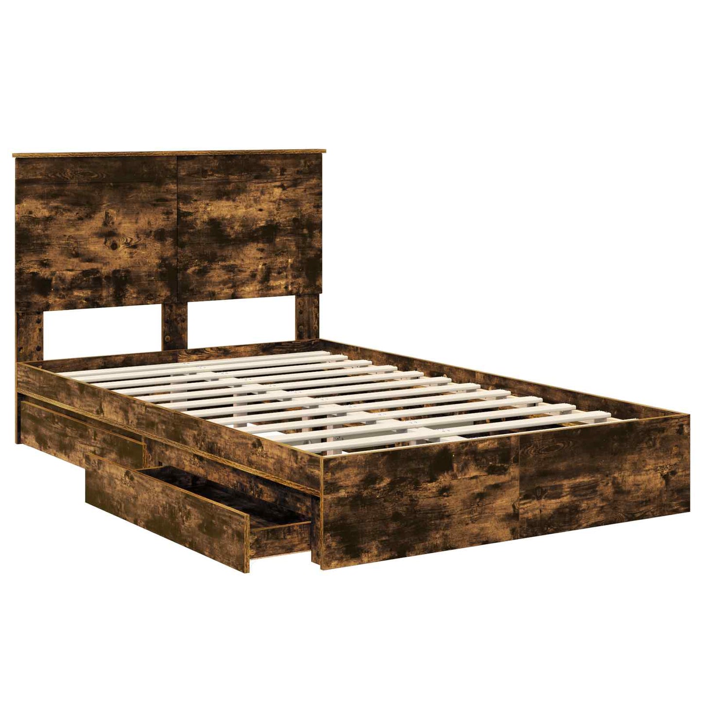 Storage Bed with Drawer Smoked Oak 135 x 190 cm Engineered Wood