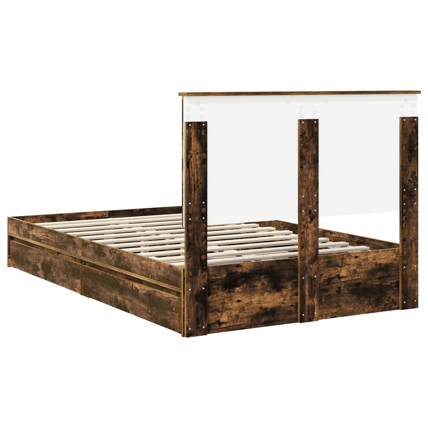 Storage Bed with Drawer Smoked Oak 135 x 190 cm Engineered Wood