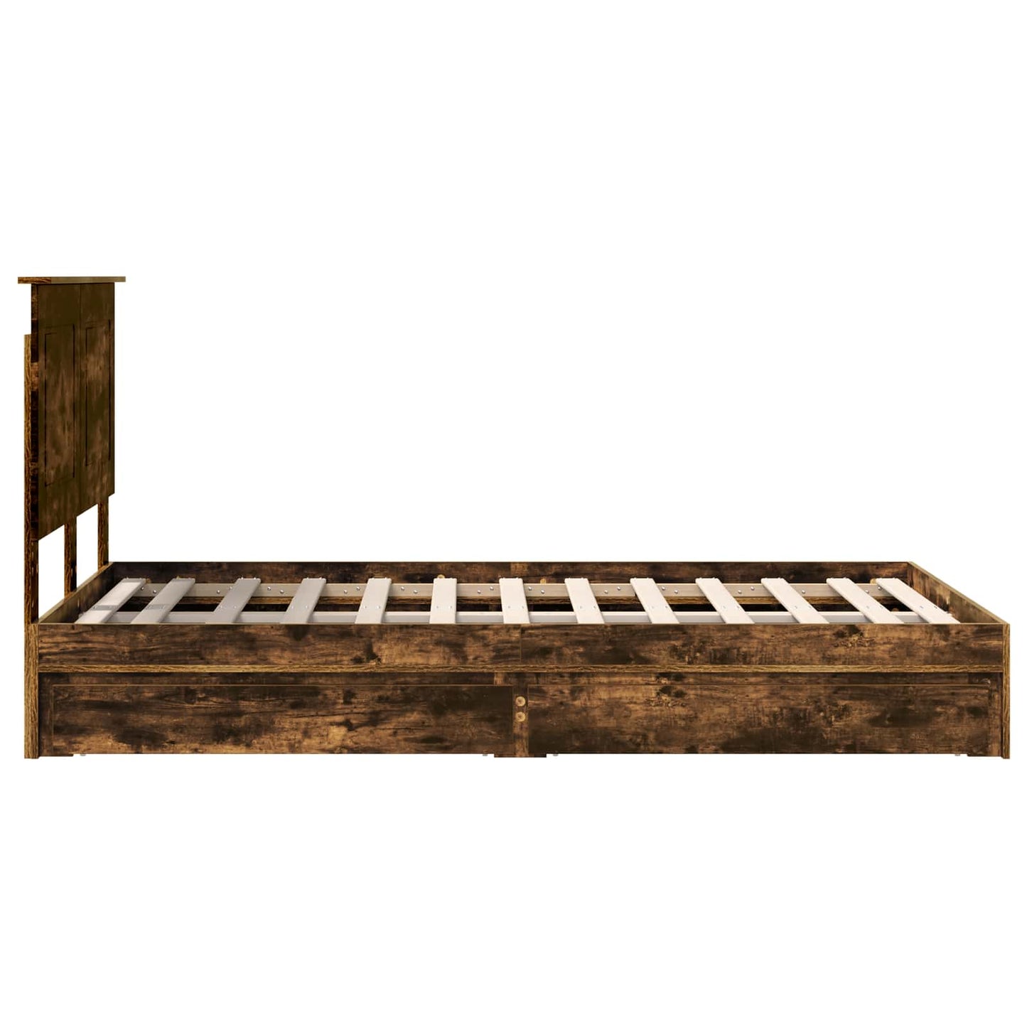 Storage Bed with Drawer Smoked Oak 135 x 190 cm Engineered Wood