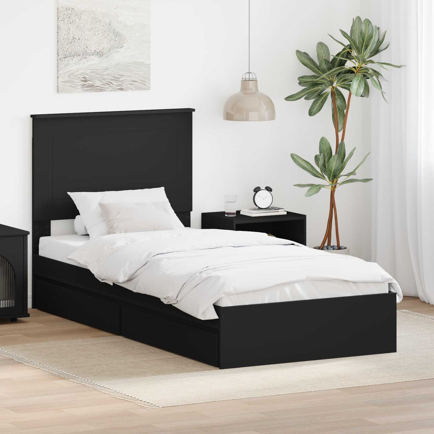 Storage Bed with Headboard Black 100 x 200 cm Engineered Wood