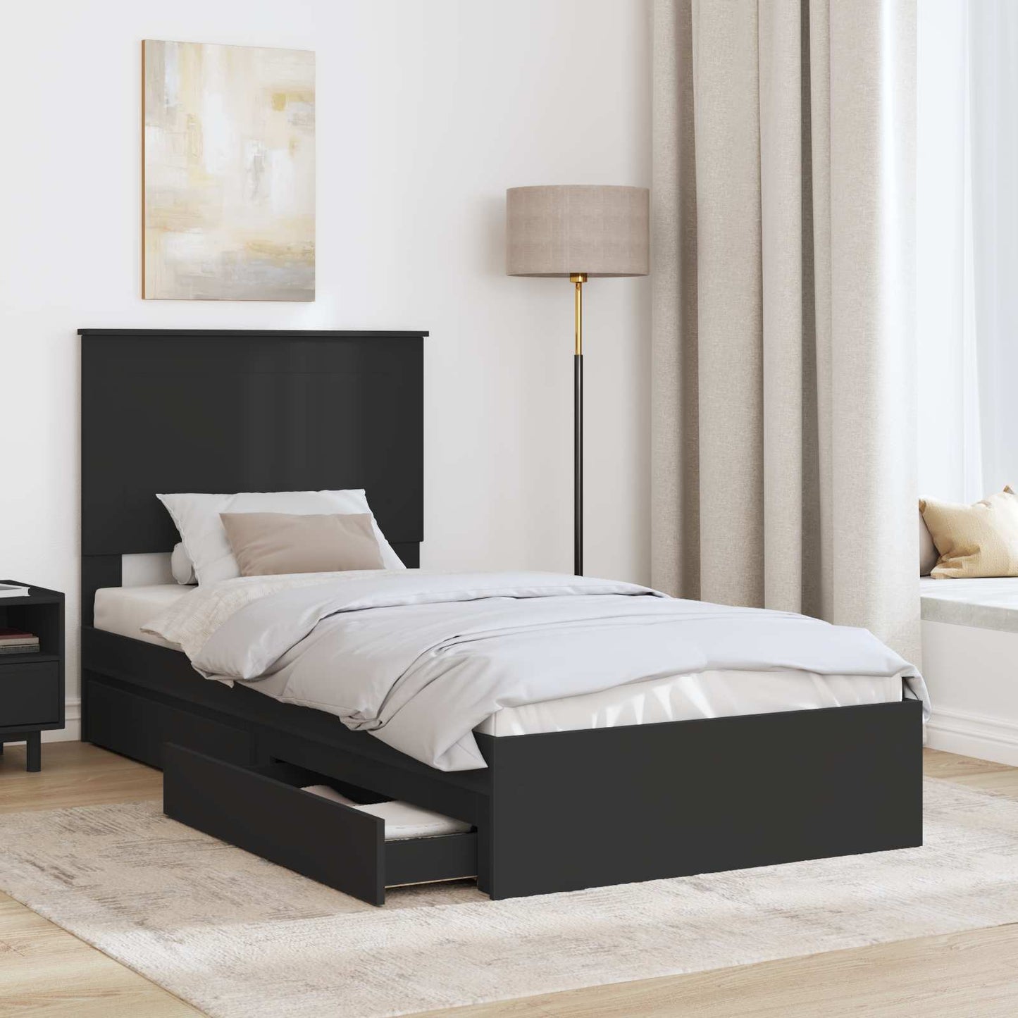 Storage Bed with Headboard Black 100 x 200 cm Engineered Wood