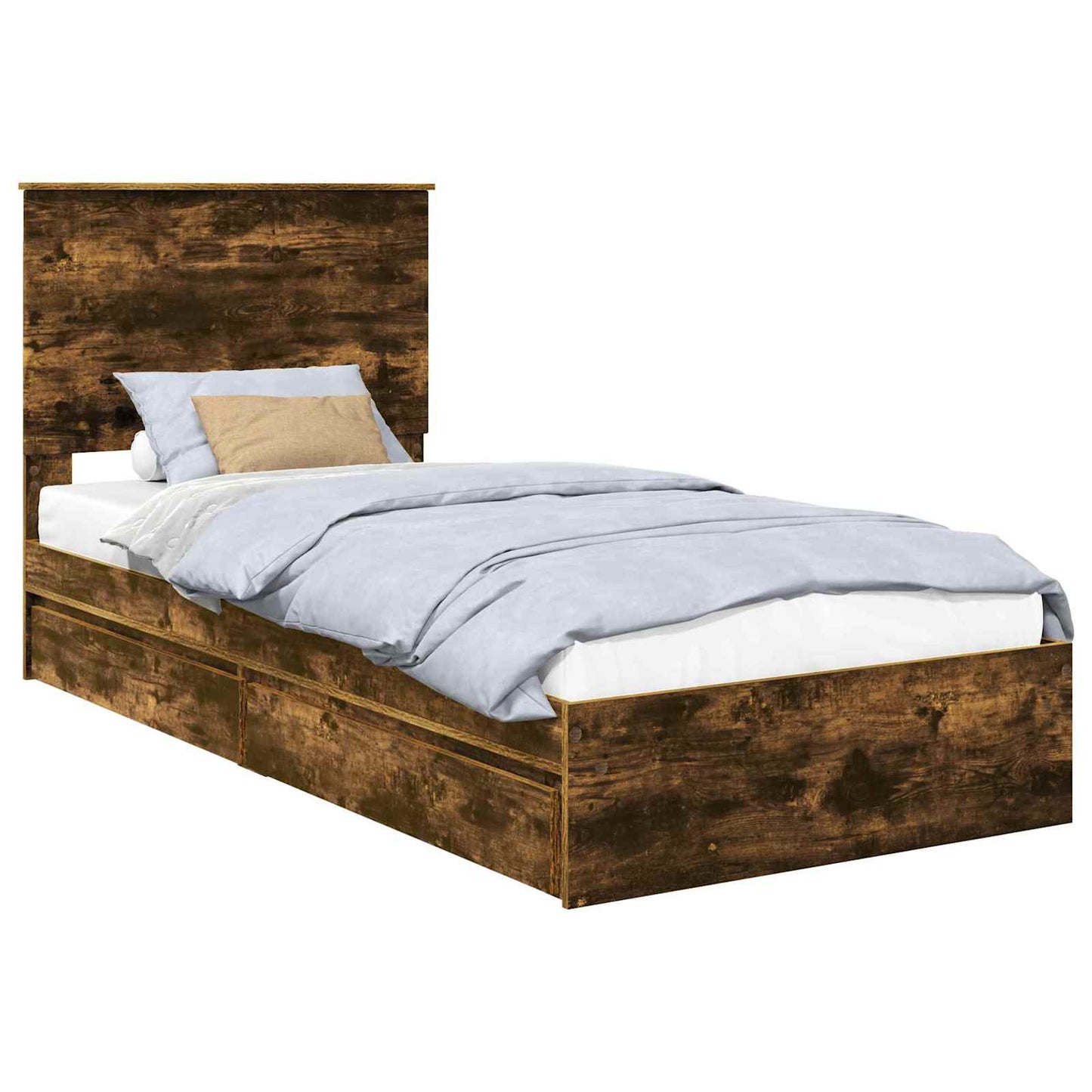 Storage Bed with Drawer Smoked Oak 90 x 190 cm Engineered Wood
