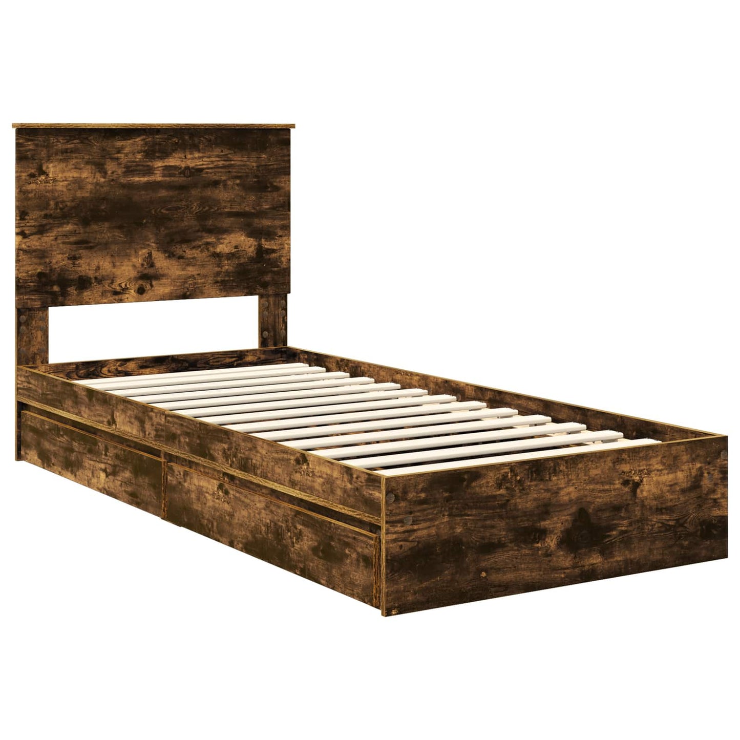 Storage Bed with Drawer Smoked Oak 90 x 190 cm Engineered Wood
