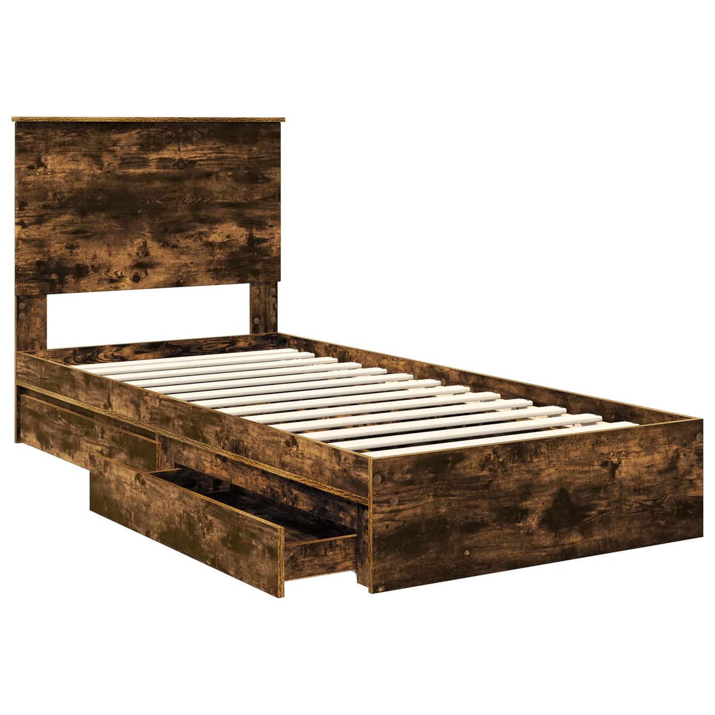 Storage Bed with Drawer Smoked Oak 90 x 190 cm Engineered Wood