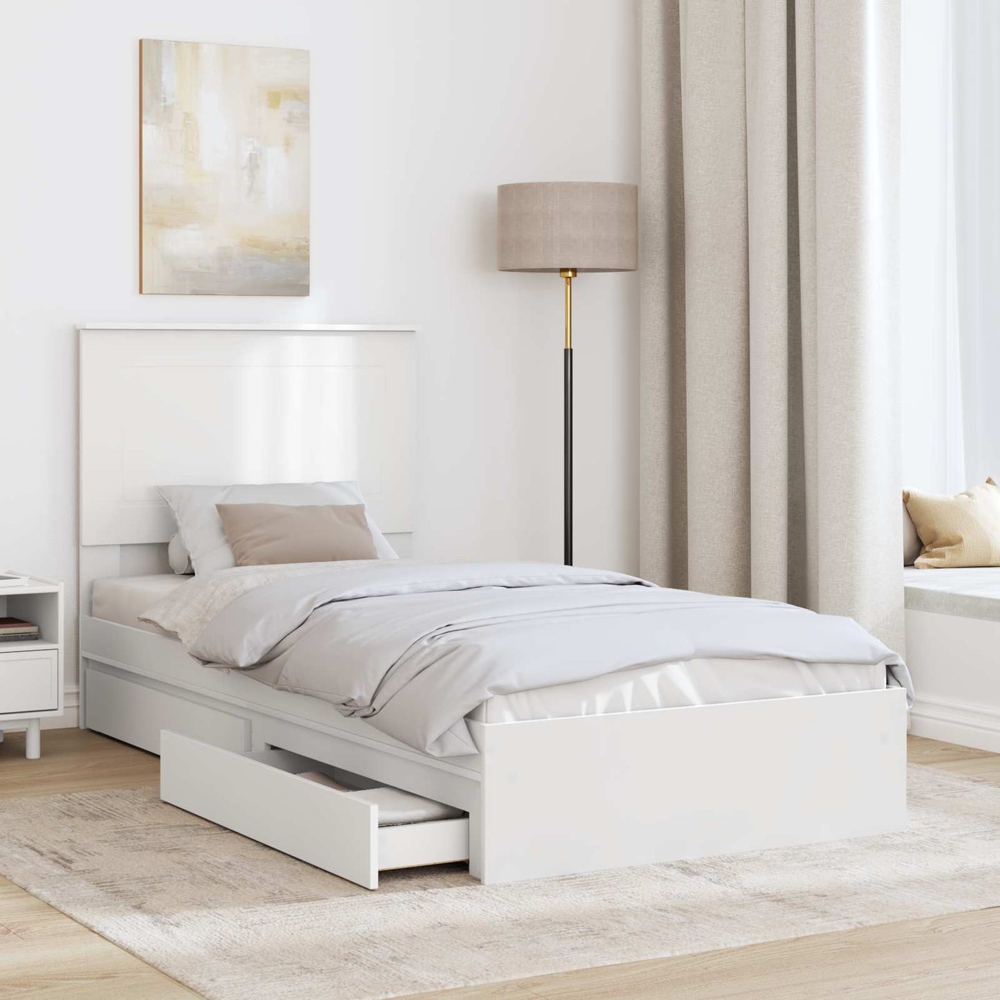 Storage Bed with Headboard White 90 x 200 cm Engineered Wood