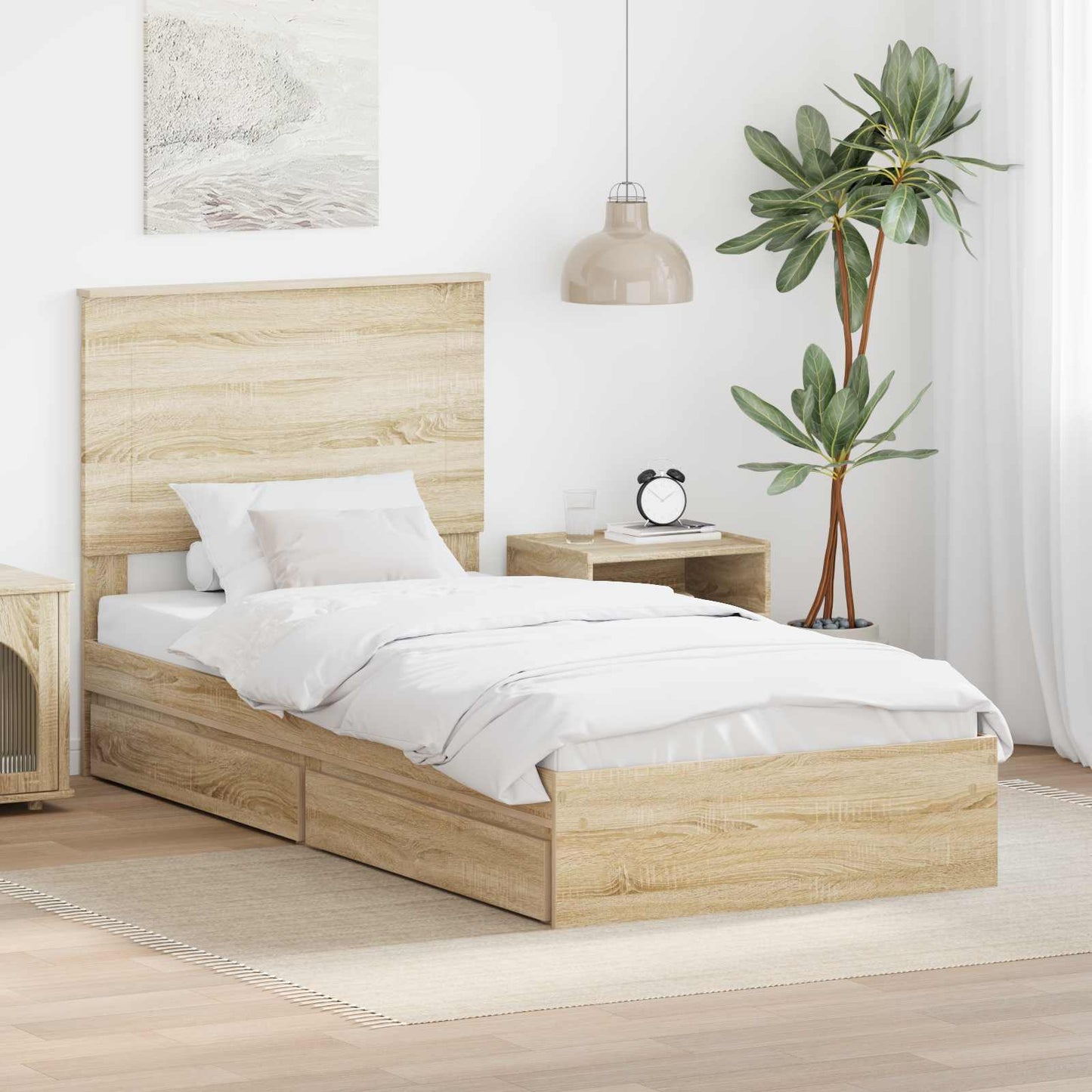 Storage Bed with Drawer Sonoma Oak 90 x 200 cm Engineered Wood