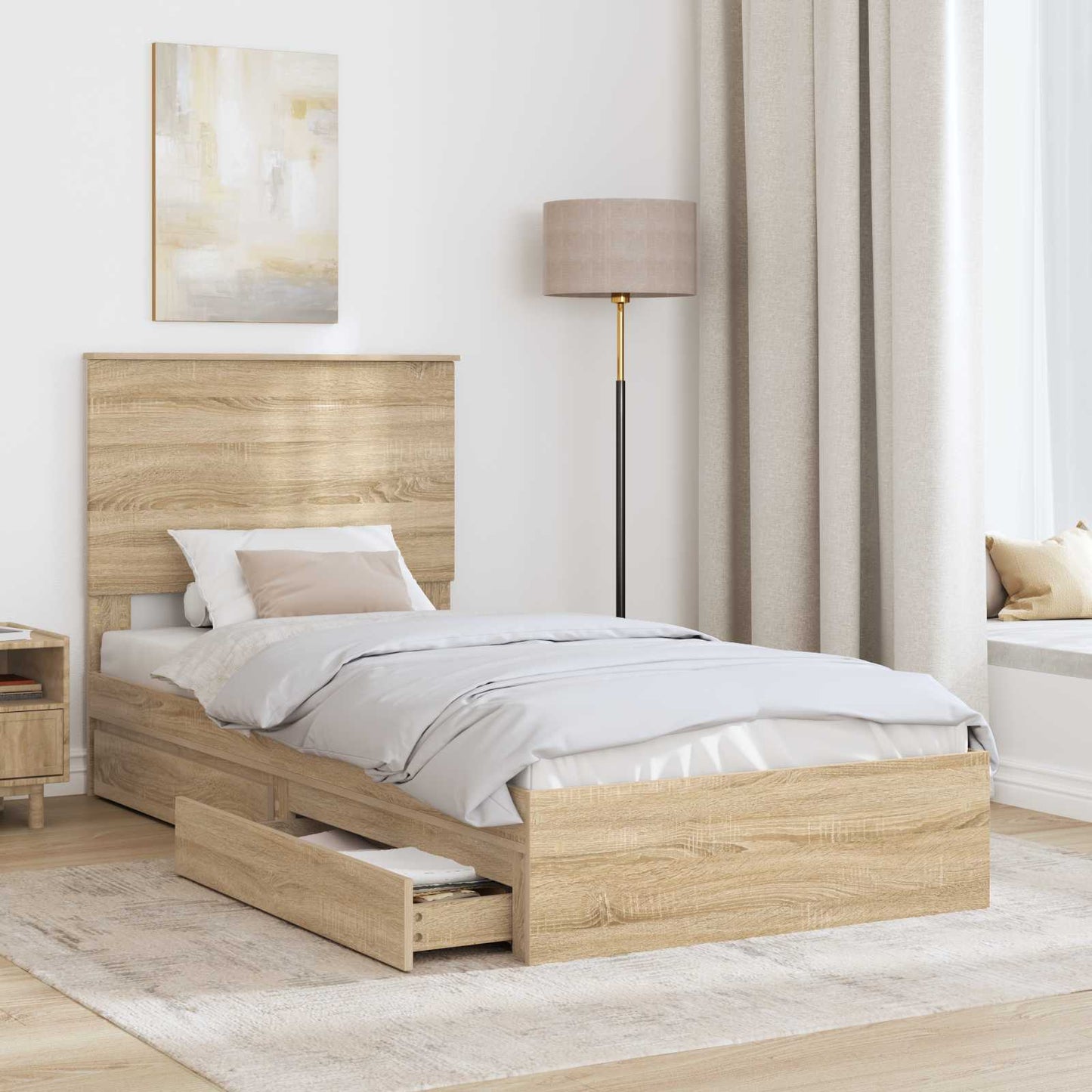 Storage Bed with Drawer Sonoma Oak 90 x 200 cm Engineered Wood