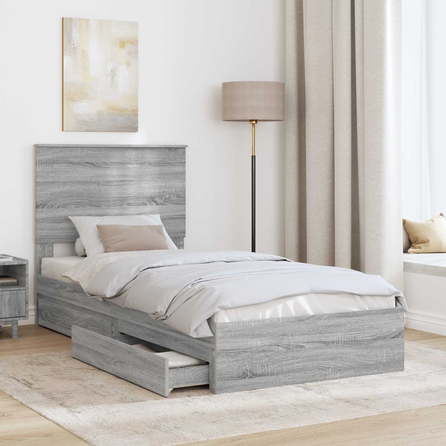 Storage Bed with Drawer Grey Sonoma 90 x 200 cm Engineered Wood