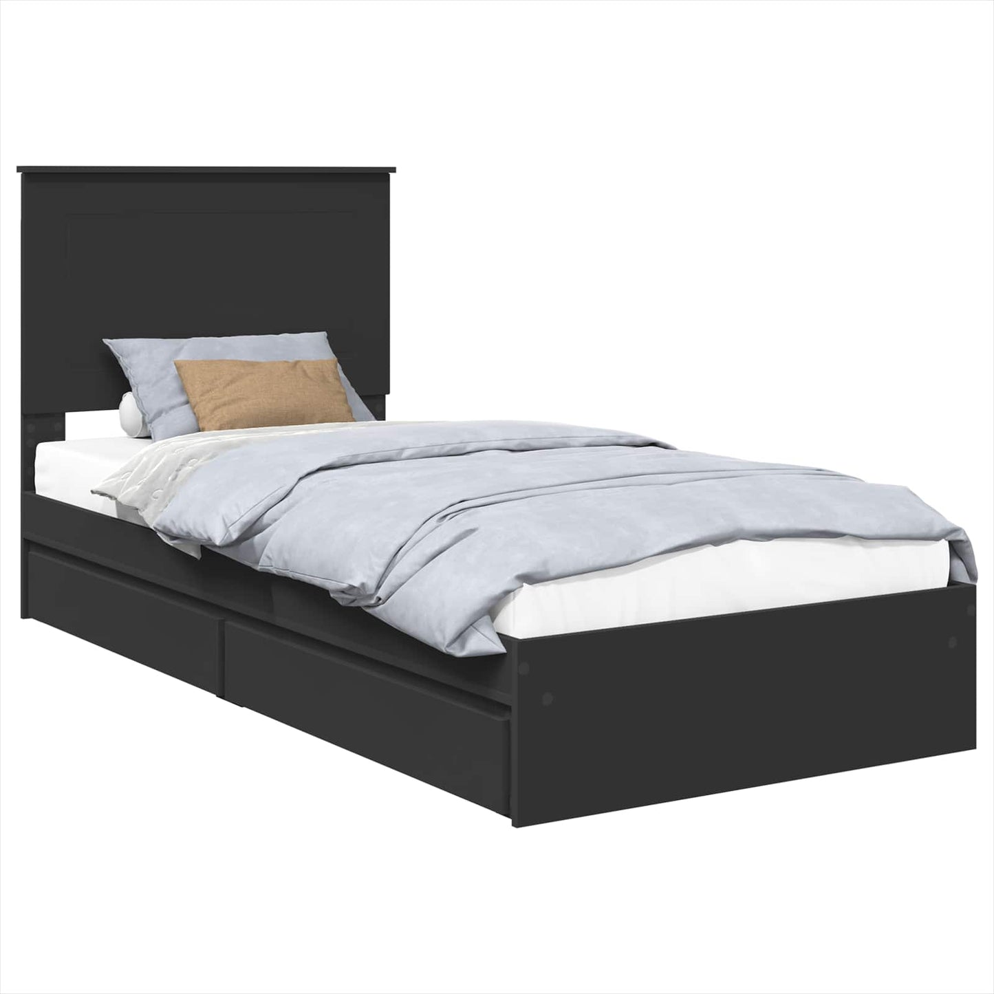 Storage Bed with Headboard Black 75 x 190 cm Engineered Wood