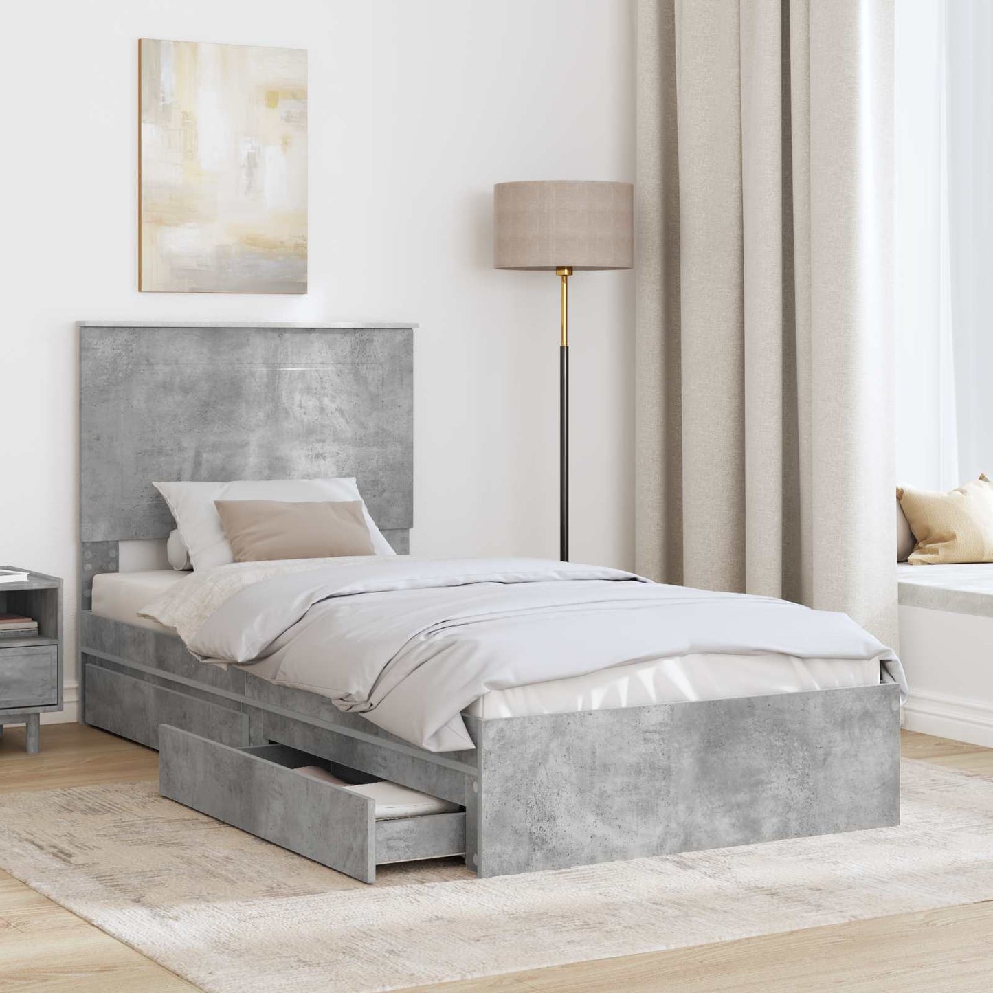 Storage Bed Concrete Grey 75 x 190 cm Engineered Wood
