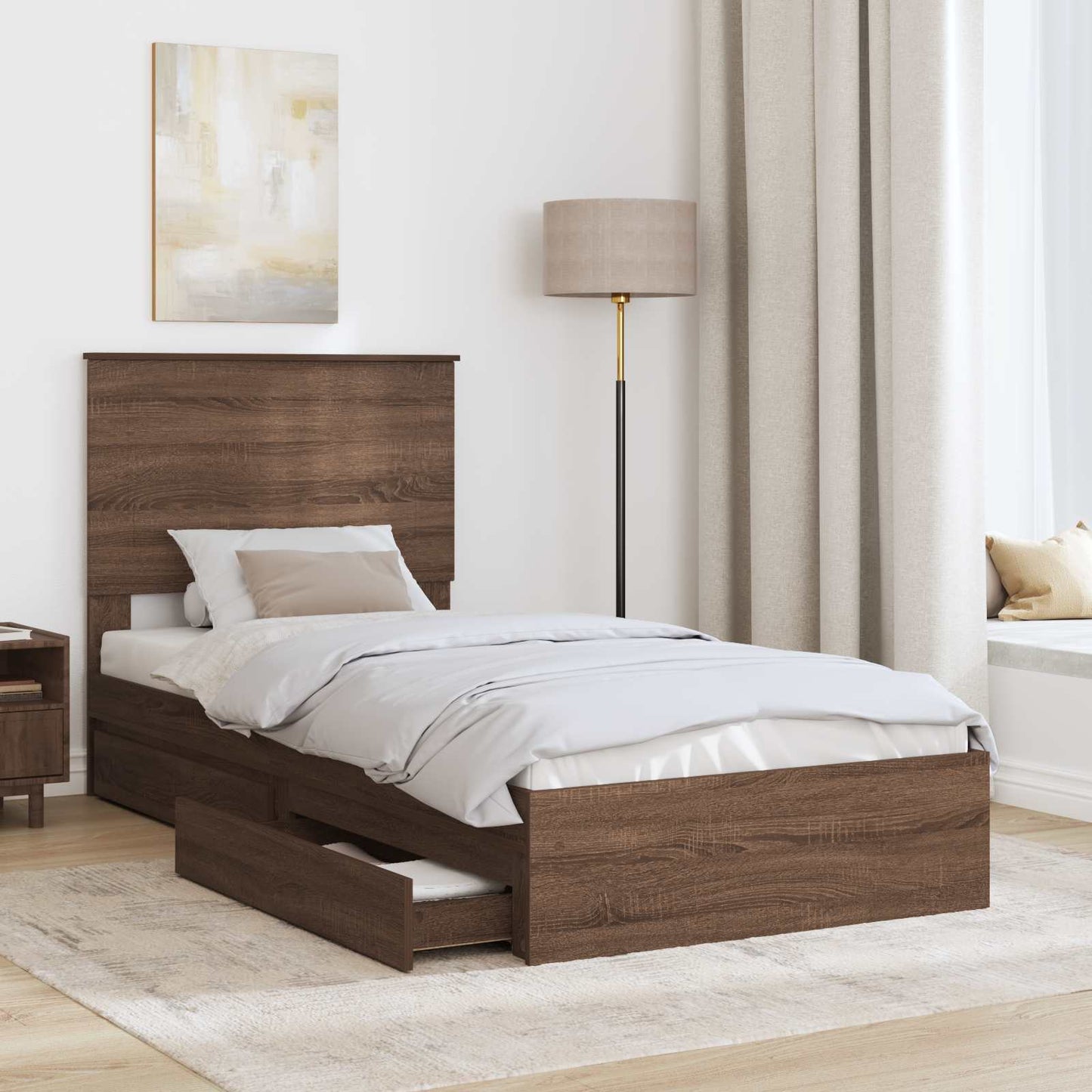 Storage Bed with Drawer Brown Oak 75 x 190 cm Engineered Wood
