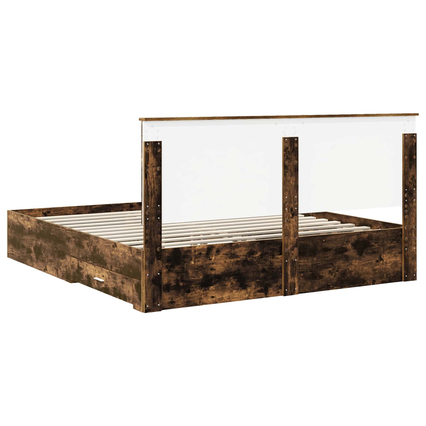 Bed Frame with Drawer Smoked Oak 200 x 200 cm Engineered Wood