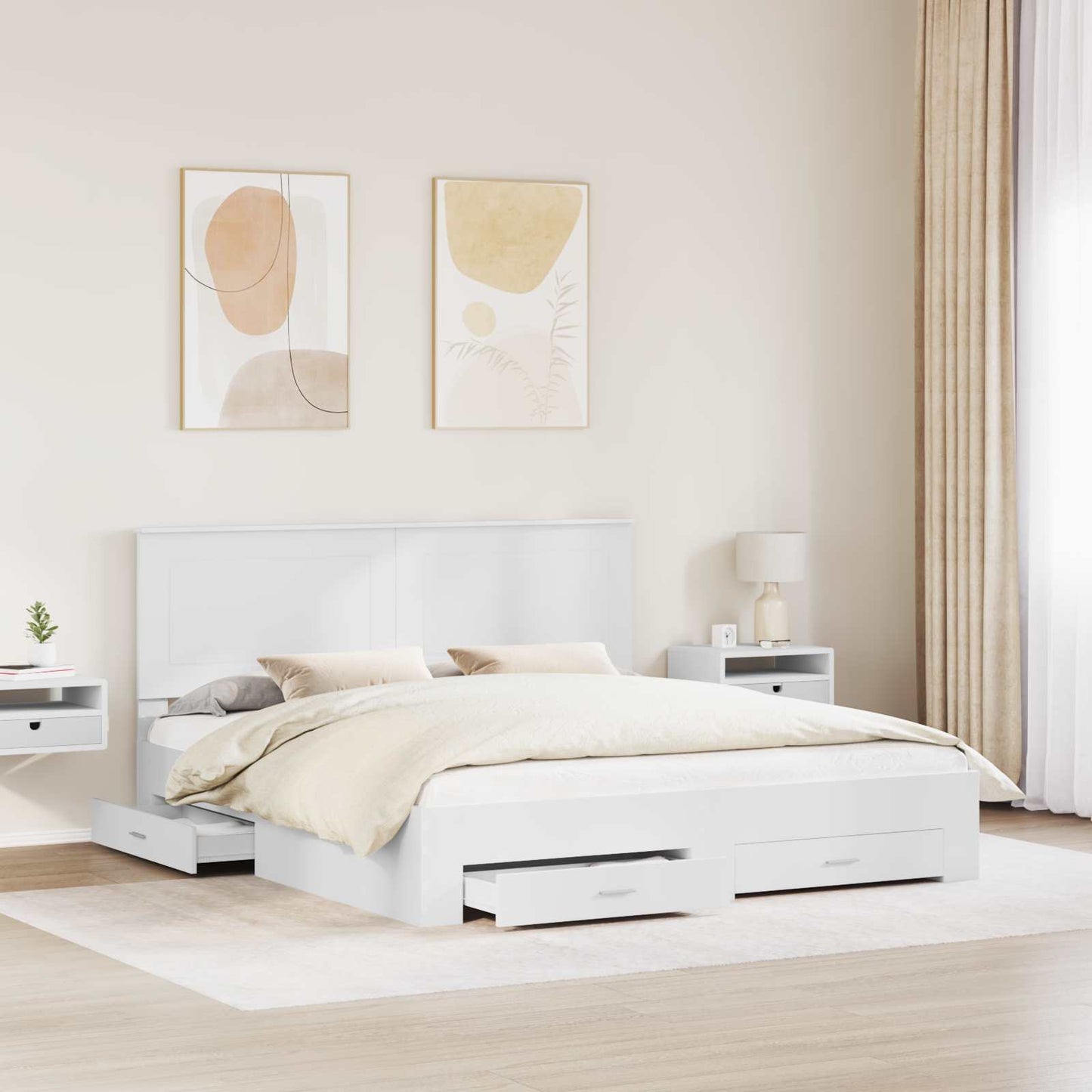 Bed Frame with Headboard White 180 x 200 cm Engineered Wood