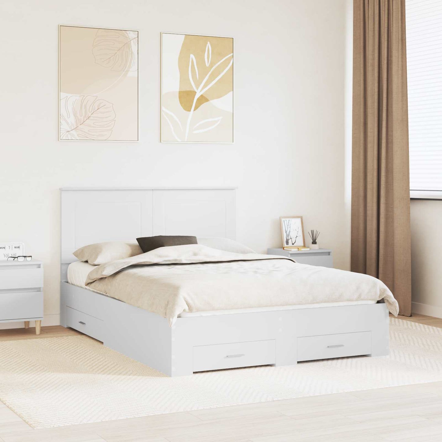 Bed Frame with Headboard White 140 x 190 cm Engineered Wood