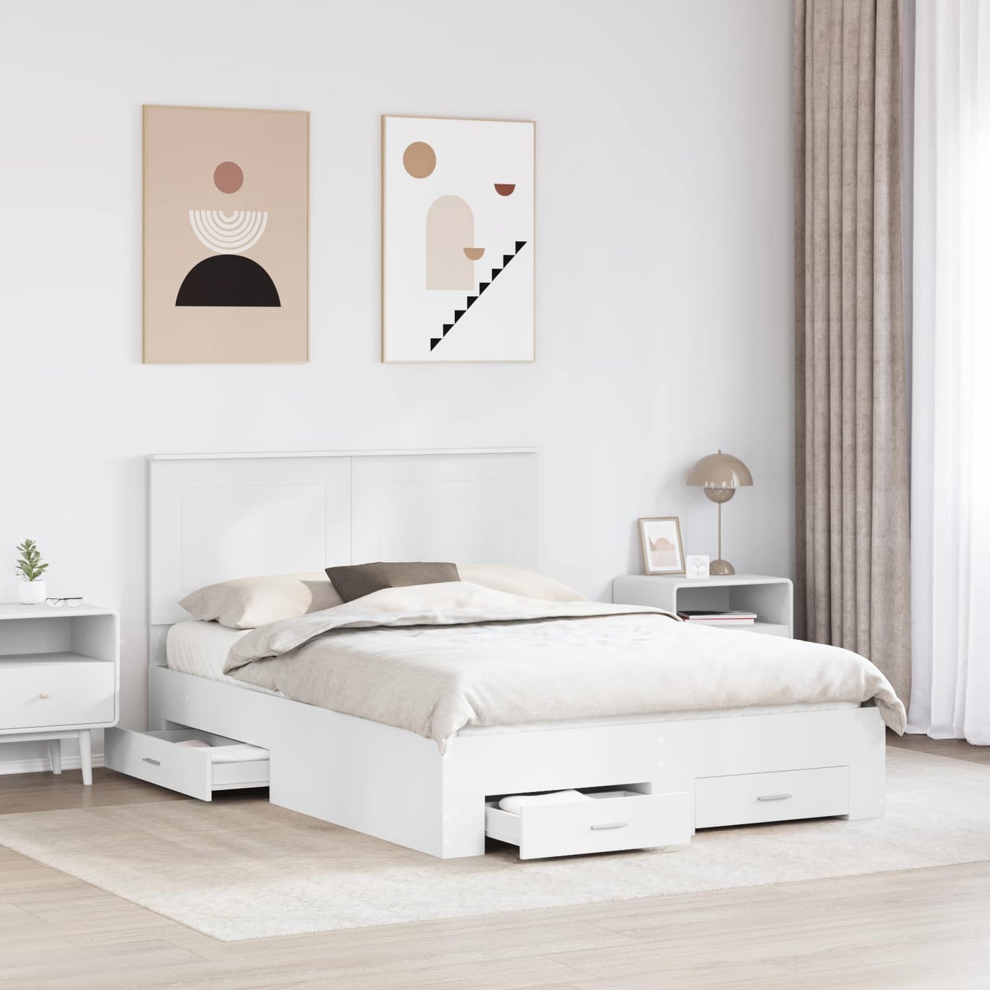 Bed Frame with Headboard White 140 x 190 cm Engineered Wood