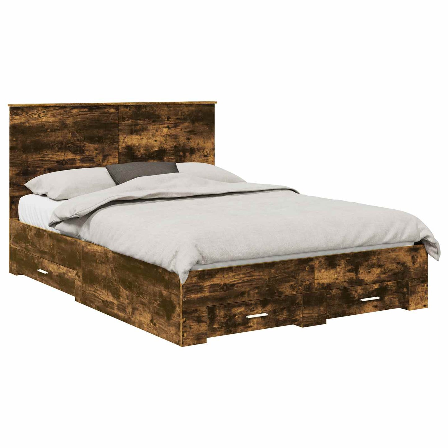 Bed Frame with Drawer Smoked Oak 140 x 200 cm Engineered Wood