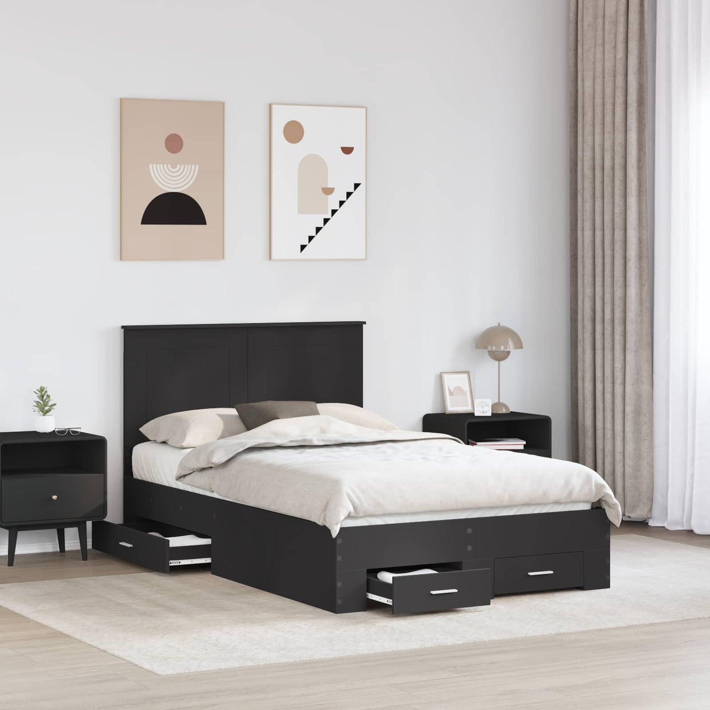 Bed Frame with Headboard Black 135 x 190 cm Engineered Wood