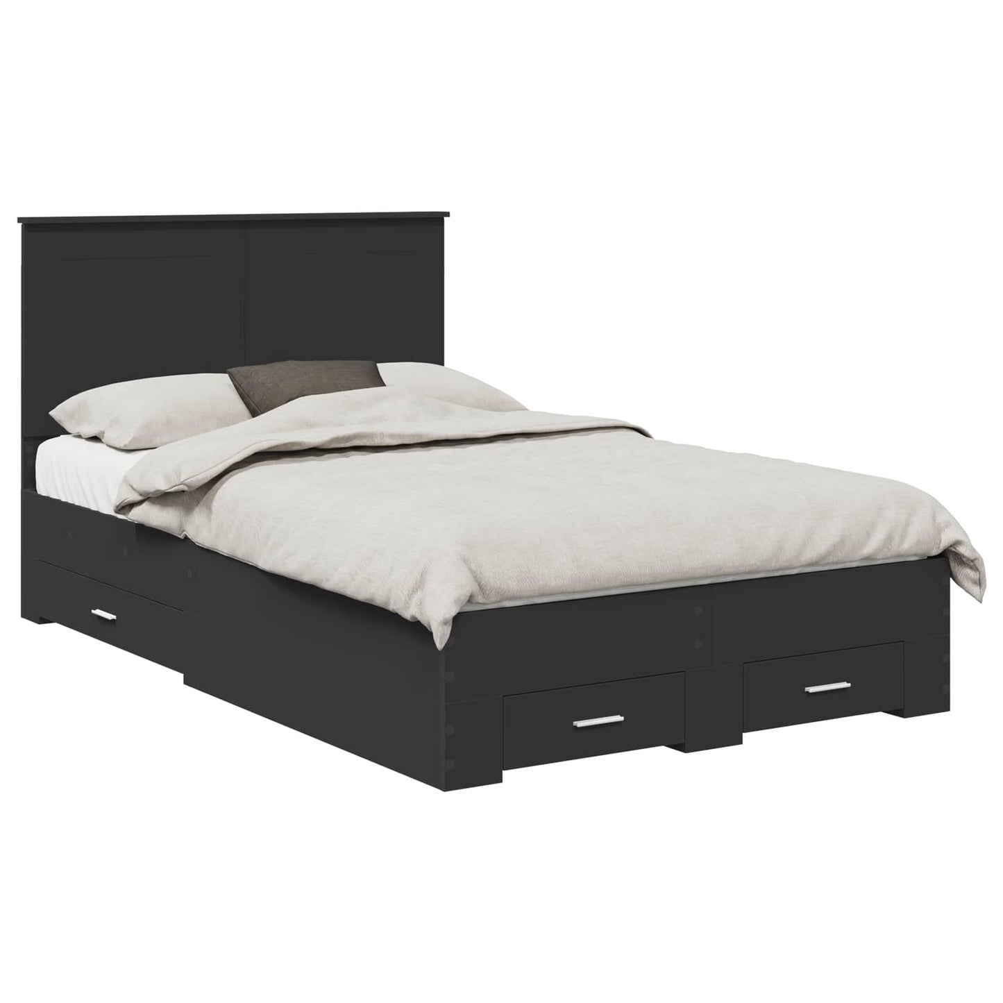 Bed Frame with Headboard Black 135 x 190 cm Engineered Wood