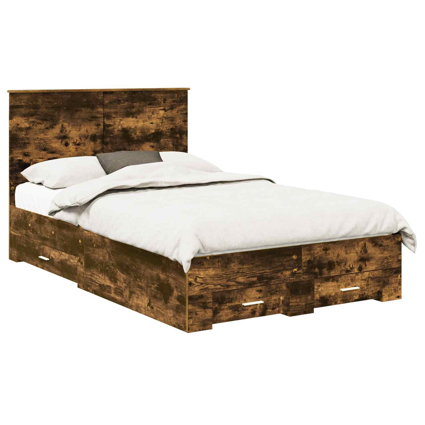 Bed Frame with Drawer Smoked Oak 135 x 190 cm Engineered Wood