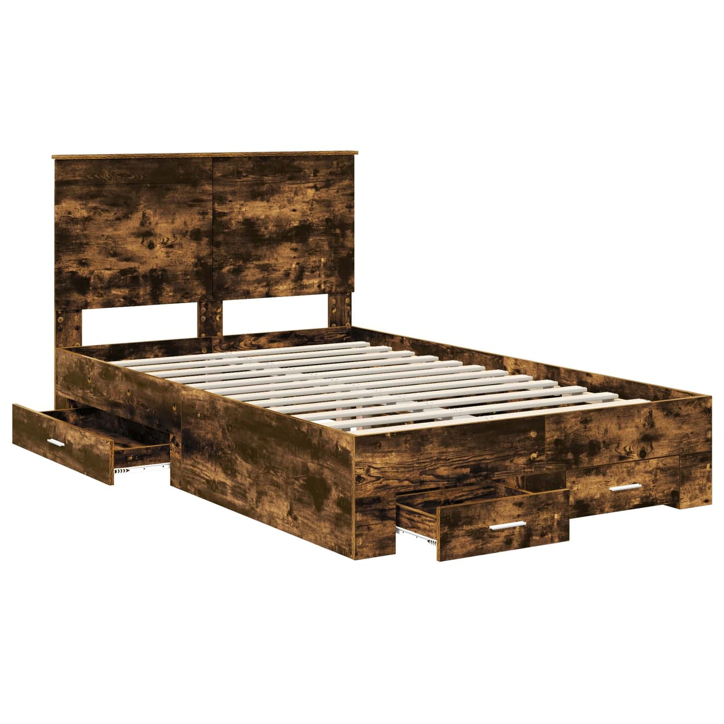 Bed Frame with Drawer Smoked Oak 135 x 190 cm Engineered Wood