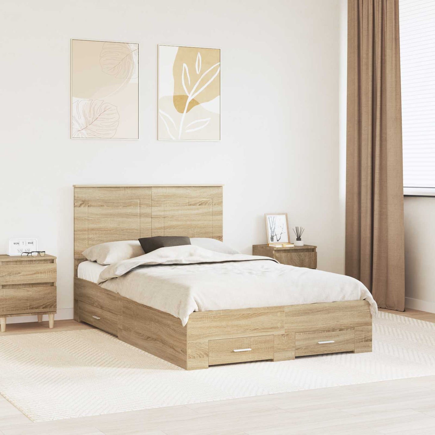 Bed Frame with Drawer Sonoma Oak 120 x 200 cm Engineered Wood
