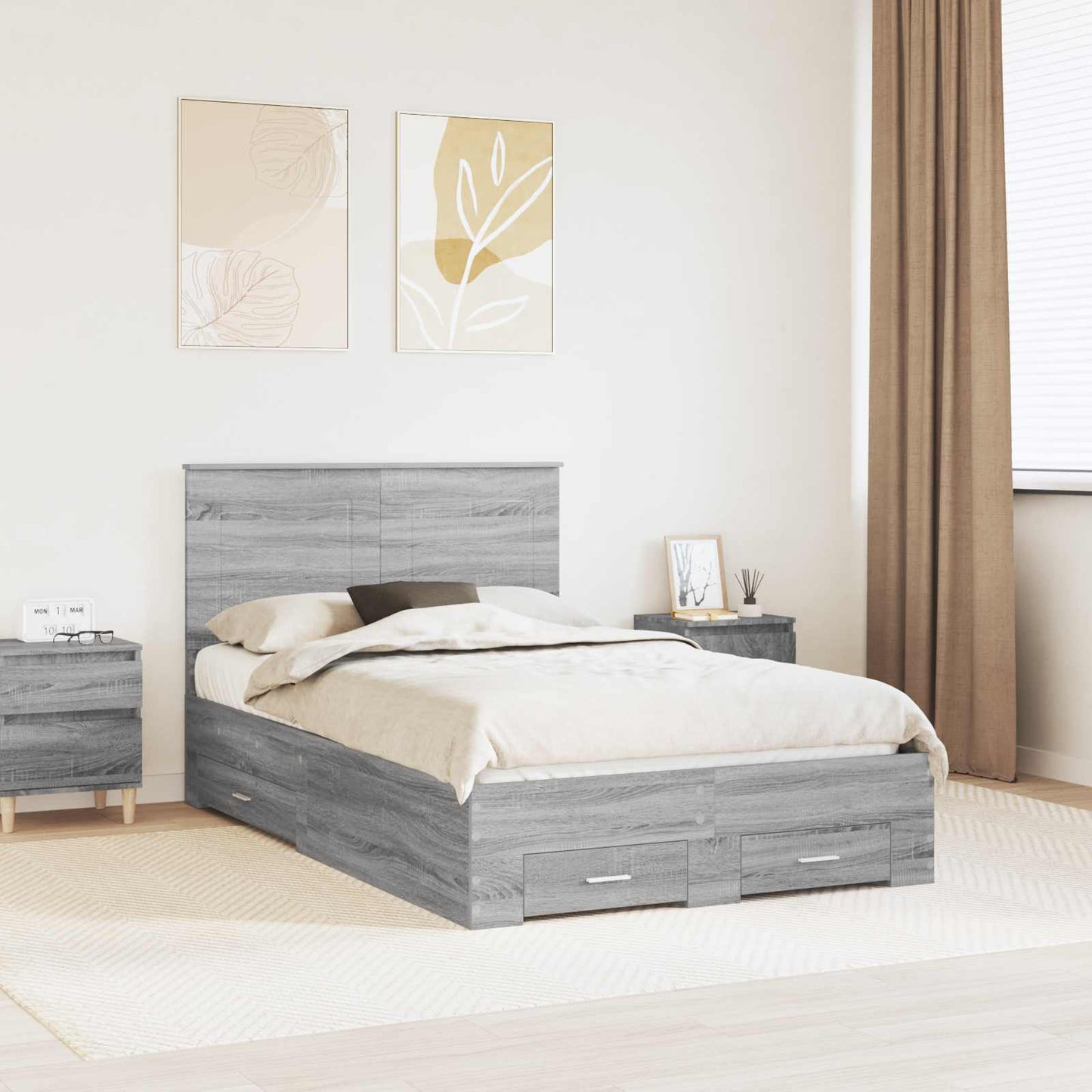 Bed Frame with Drawer Grey Sonoma 120 x 200 cm Engineered Wood