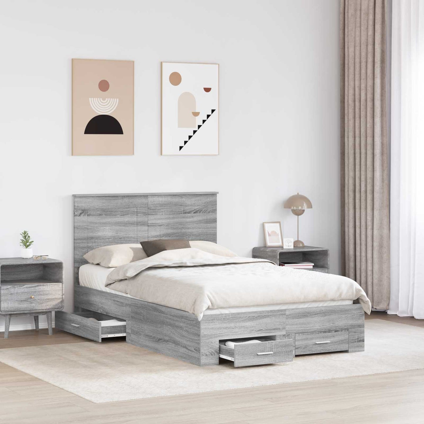 Bed Frame with Drawer Grey Sonoma 120 x 200 cm Engineered Wood