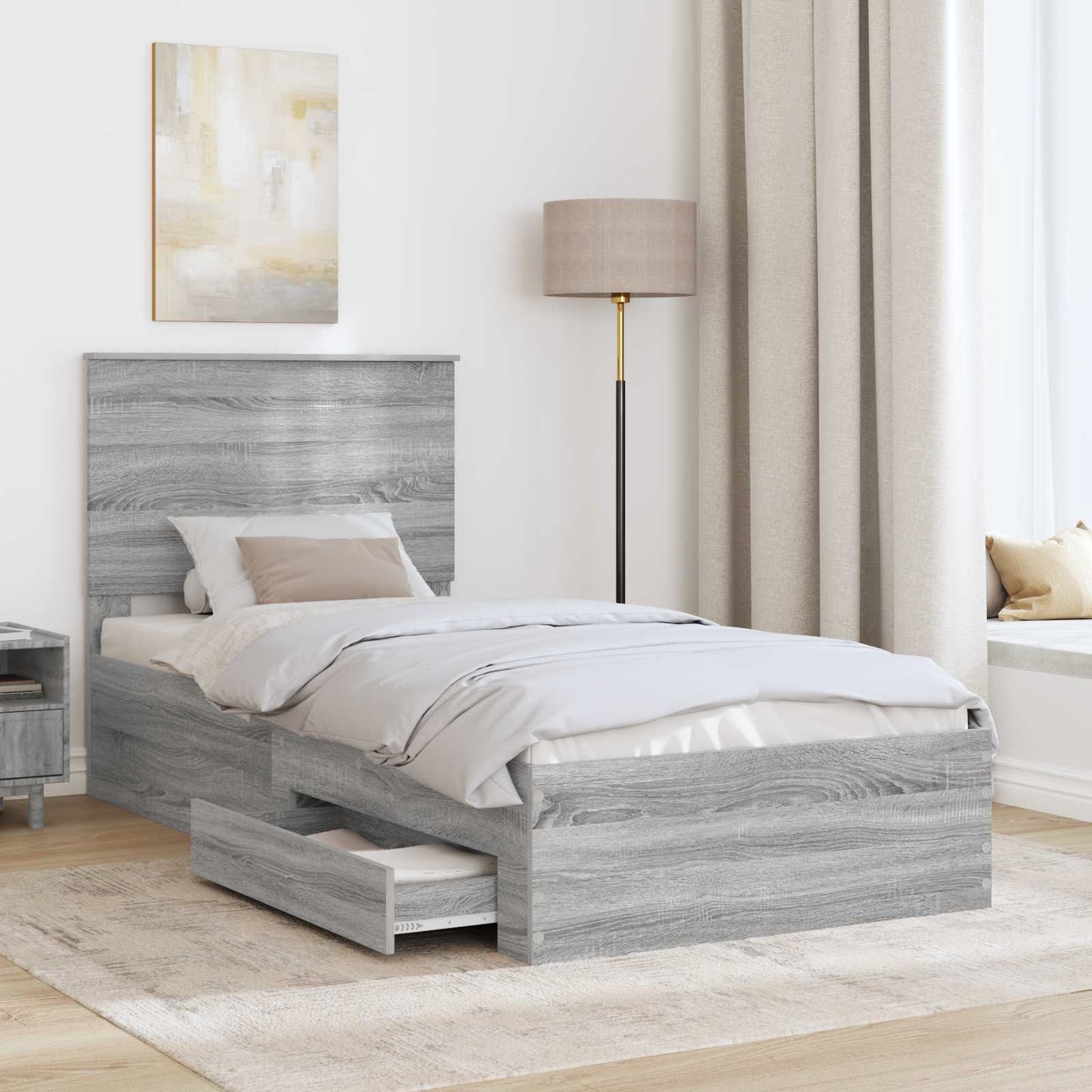Bed Frame with Drawer Grey Sonoma 100 x 200 cm Engineered Wood