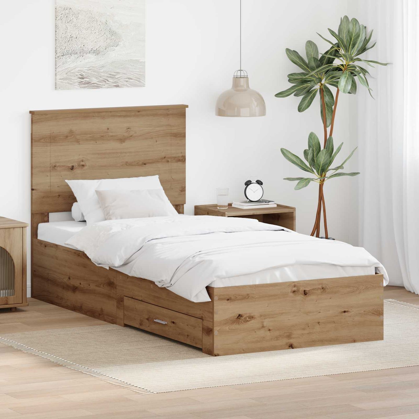 Bed Frame with Drawer Artisan Oak 90 x 190 cm Engineered Wood