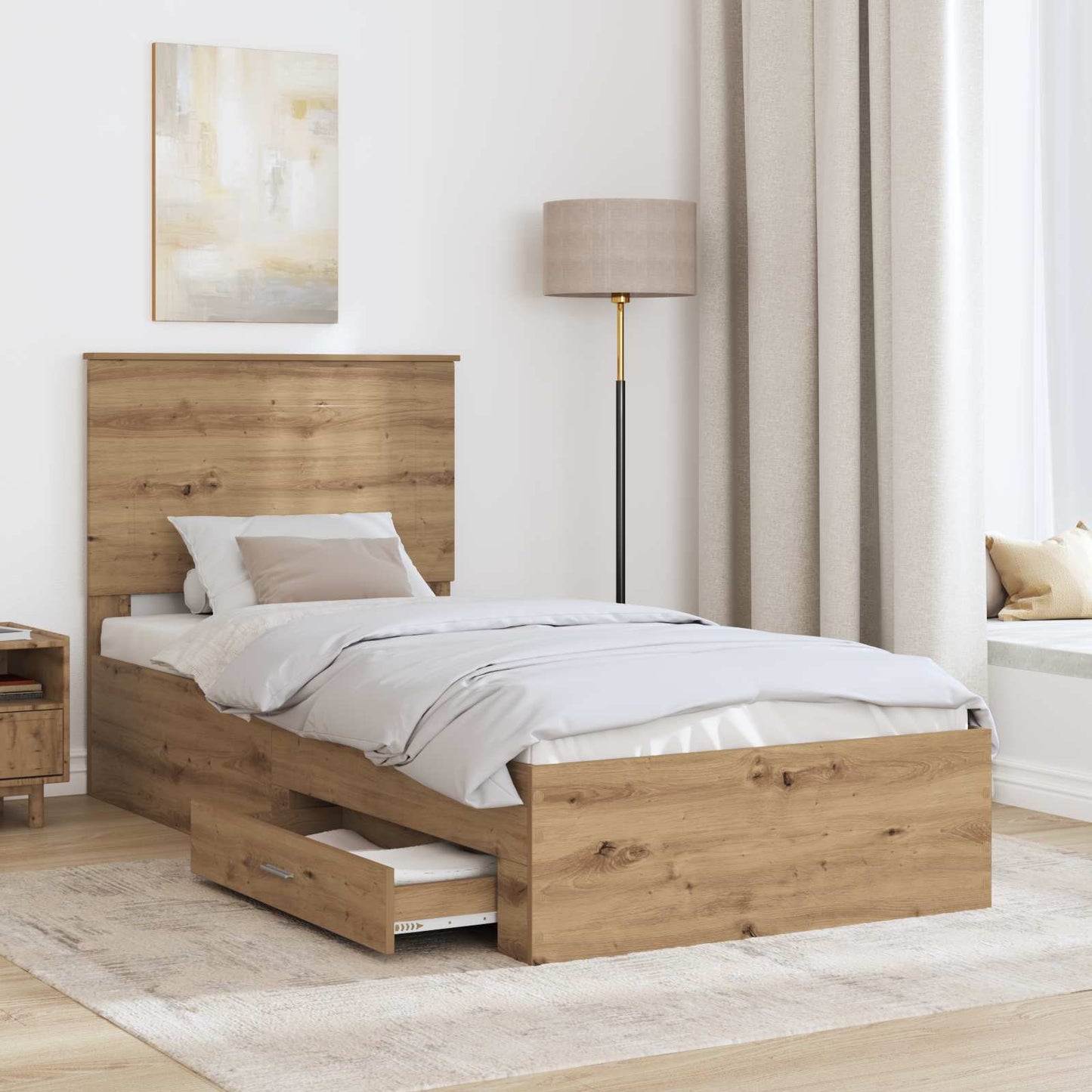 Bed Frame with Drawer Artisan Oak 90 x 200 cm Engineered Wood