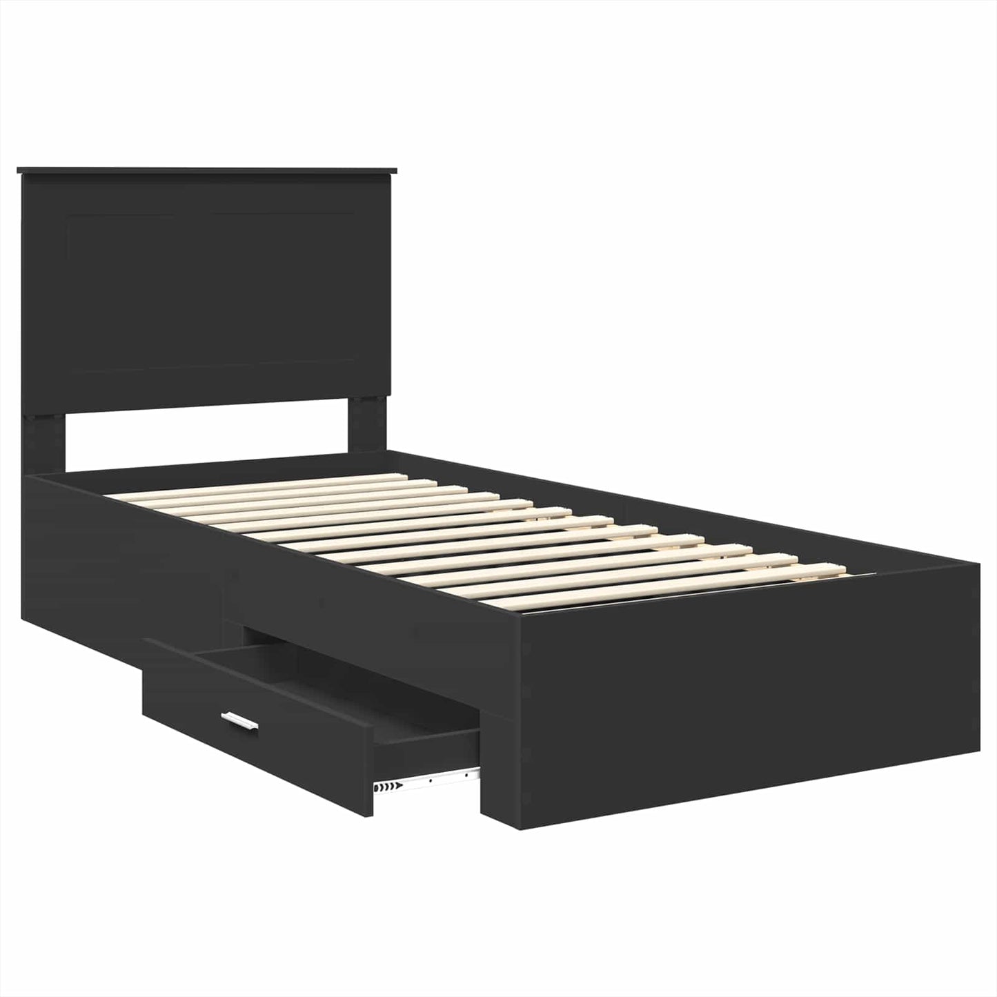 Bed Frame Black and Silver 75 x 190 cm Engineered Wood