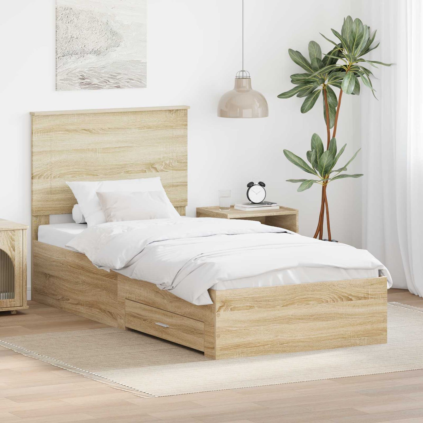 Bed Frame Sonoma Oak and Silver 75 x 190 cm Engineered Wood