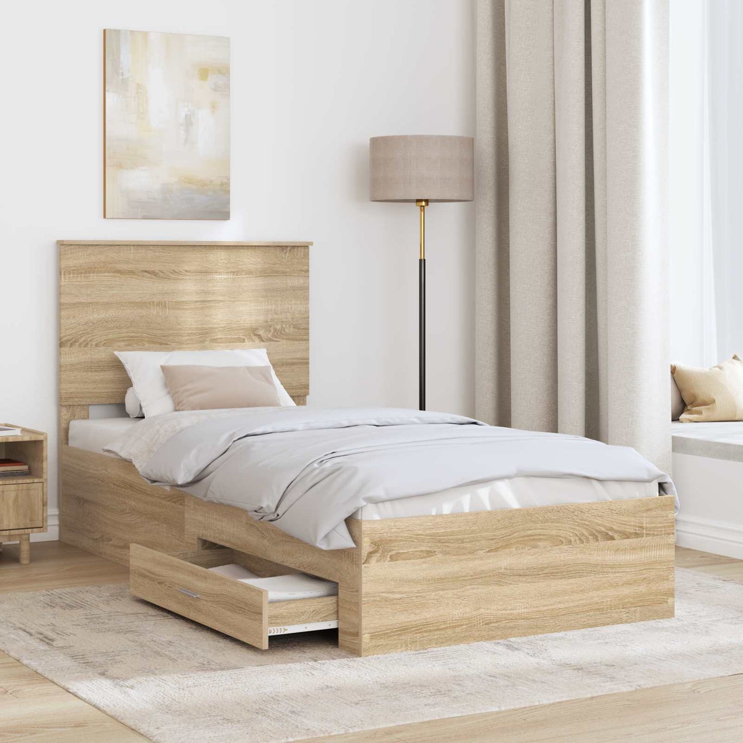 Bed Frame Sonoma Oak and Silver 75 x 190 cm Engineered Wood