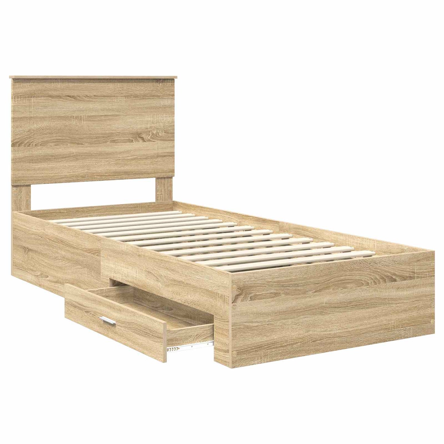 Bed Frame Sonoma Oak and Silver 75 x 190 cm Engineered Wood