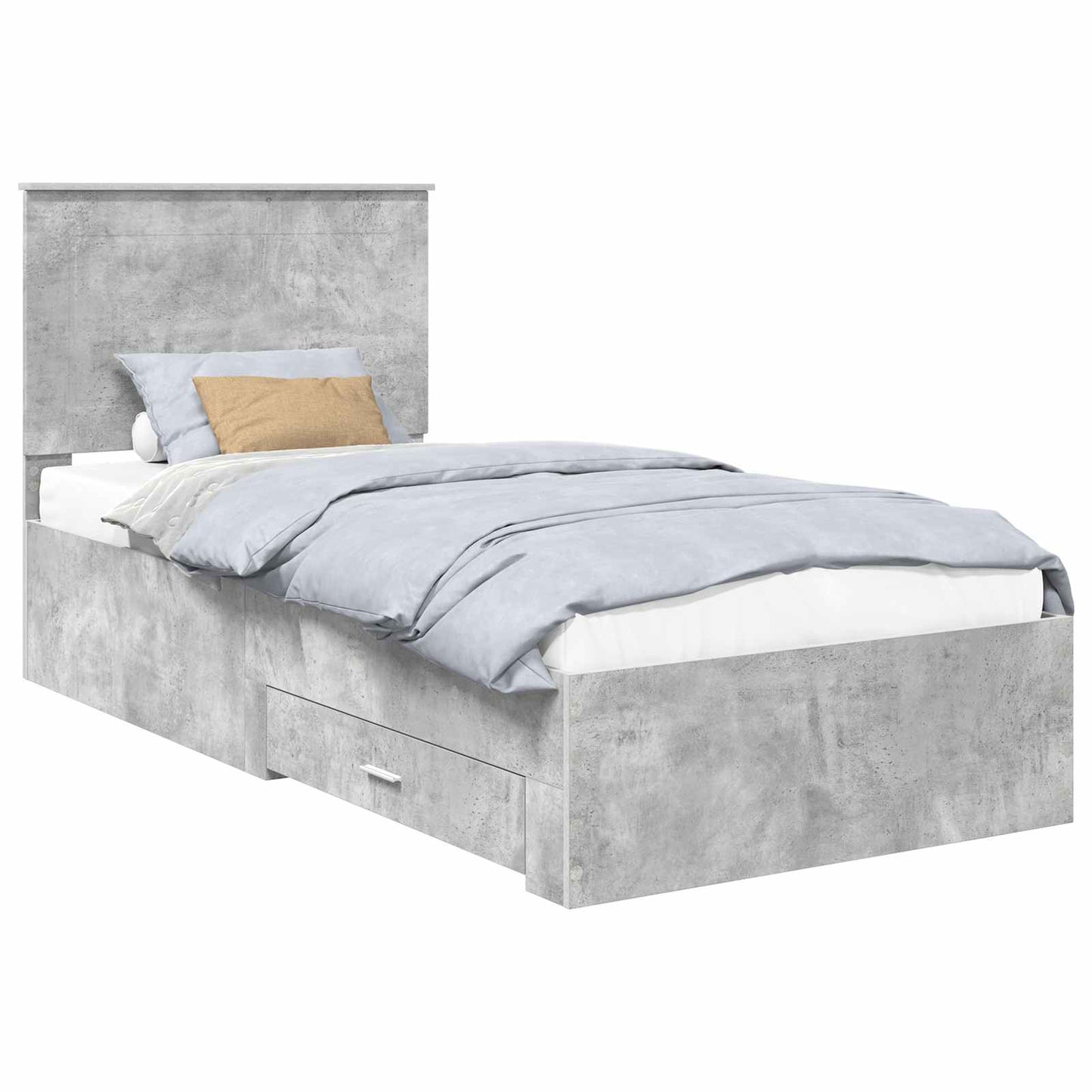 Bed Frame Concrete Grey and Silver 75 x 190 cm Engineered Wood