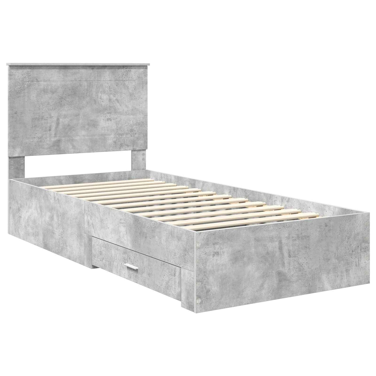 Bed Frame Concrete Grey and Silver 75 x 190 cm Engineered Wood