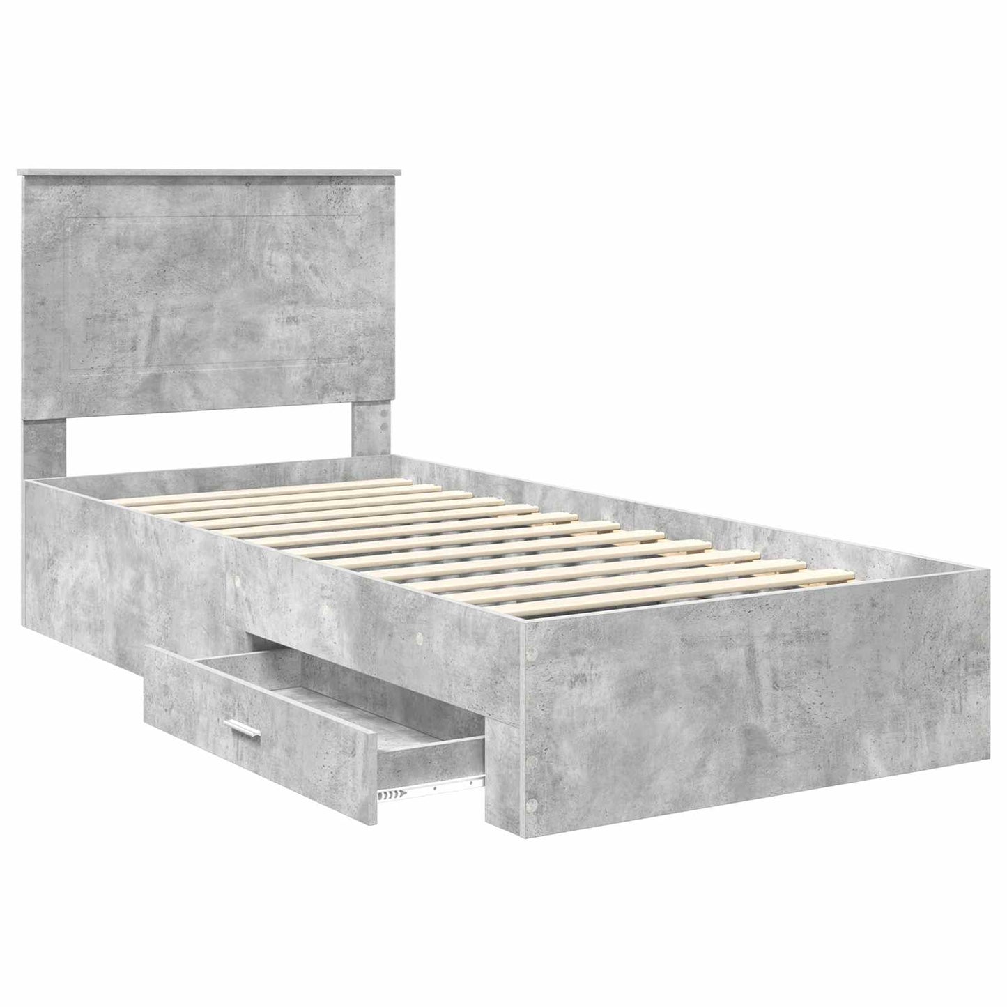 Bed Frame Concrete Grey and Silver 75 x 190 cm Engineered Wood