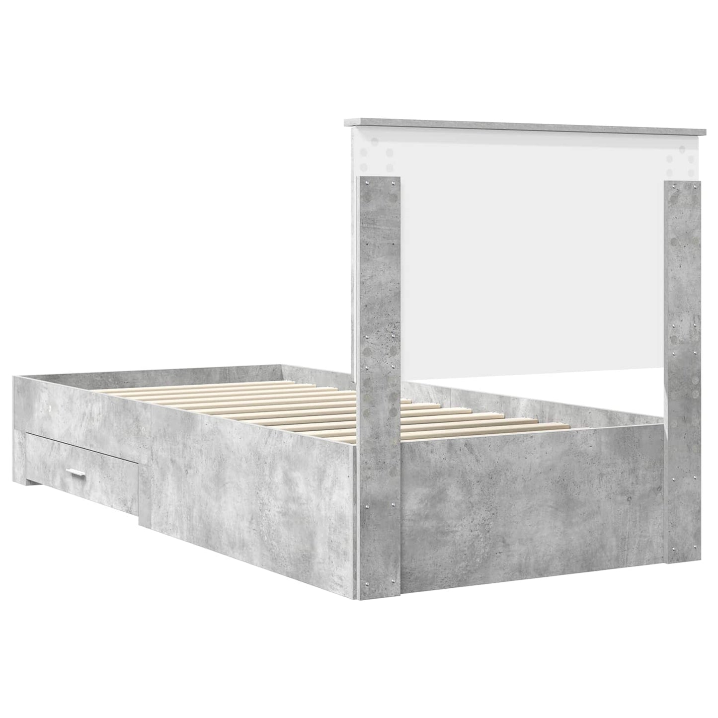 Bed Frame Concrete Grey and Silver 75 x 190 cm Engineered Wood