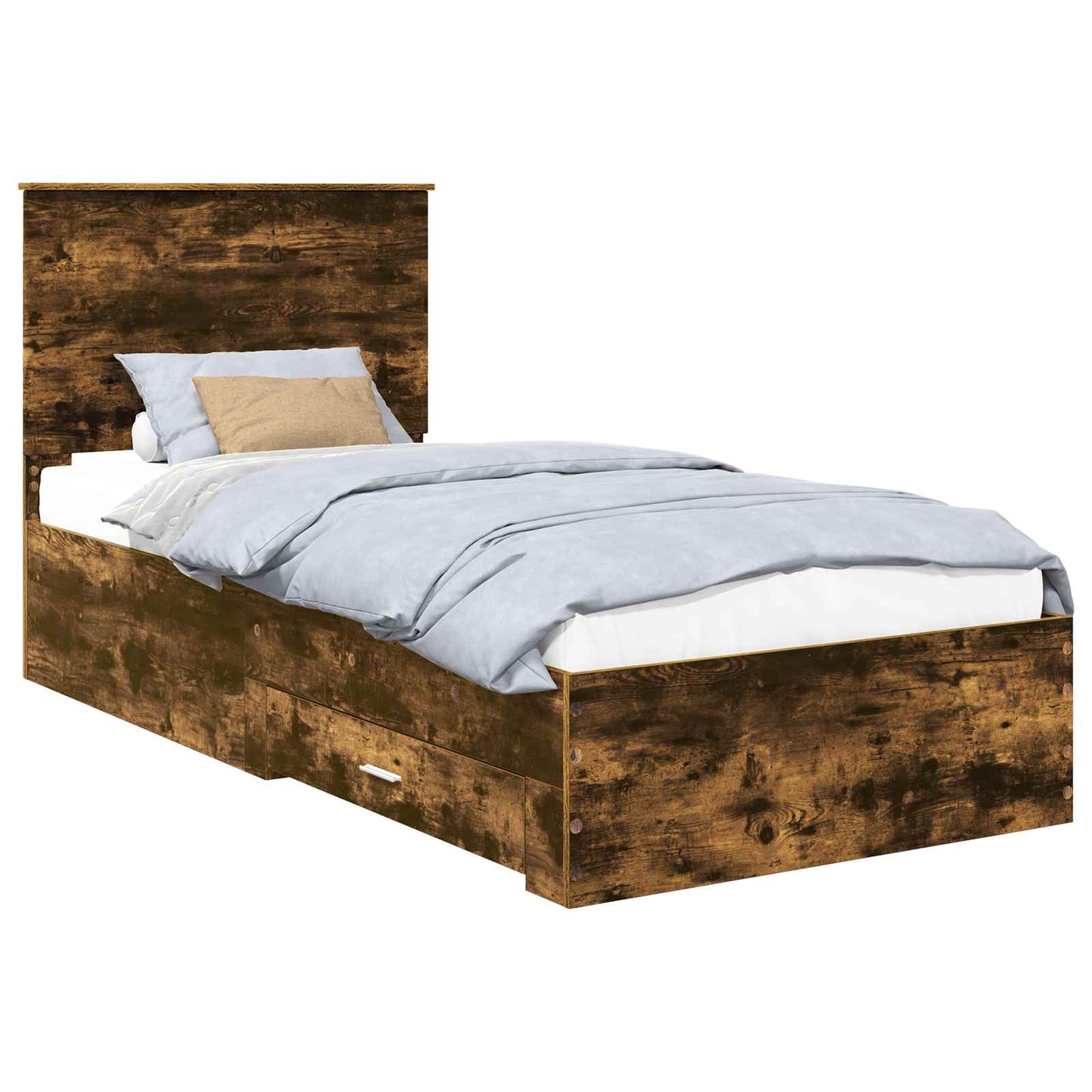 Bed Frame Smoked Oak and Silver 75 x 190 cm Engineered Wood