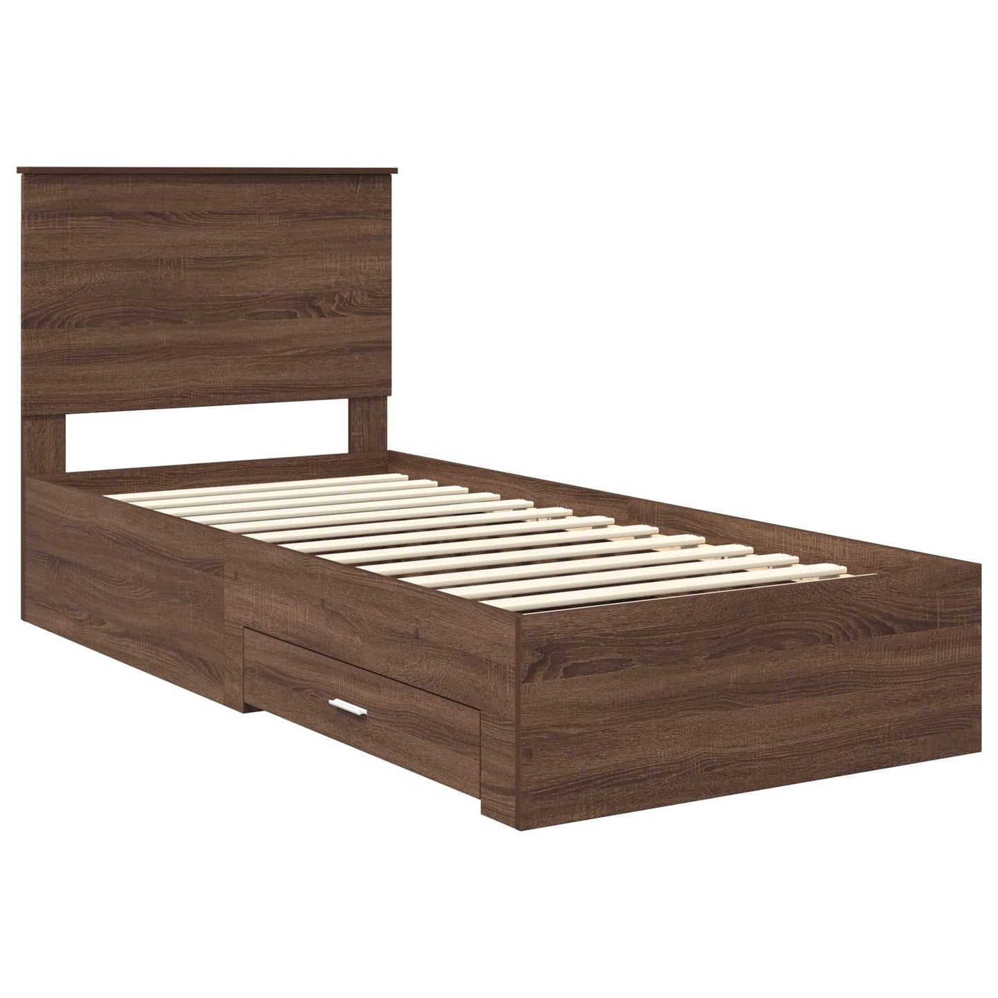 Bed Frame Brown Oak and Silver 75 x 190 cm Engineered Wood