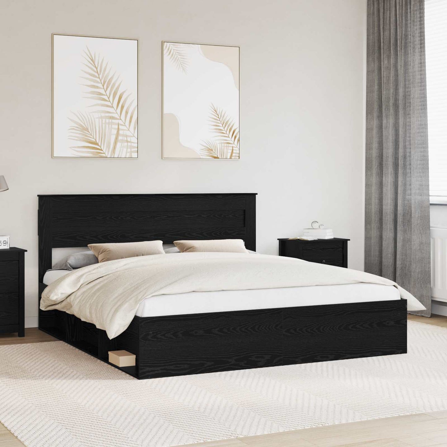 Bed Frame with Headboard Black 200 x 200 cm Solid Pine Wood
