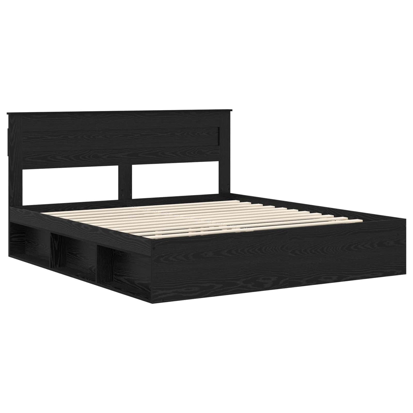 Bed Frame with Headboard Black 200 x 200 cm Solid Pine Wood