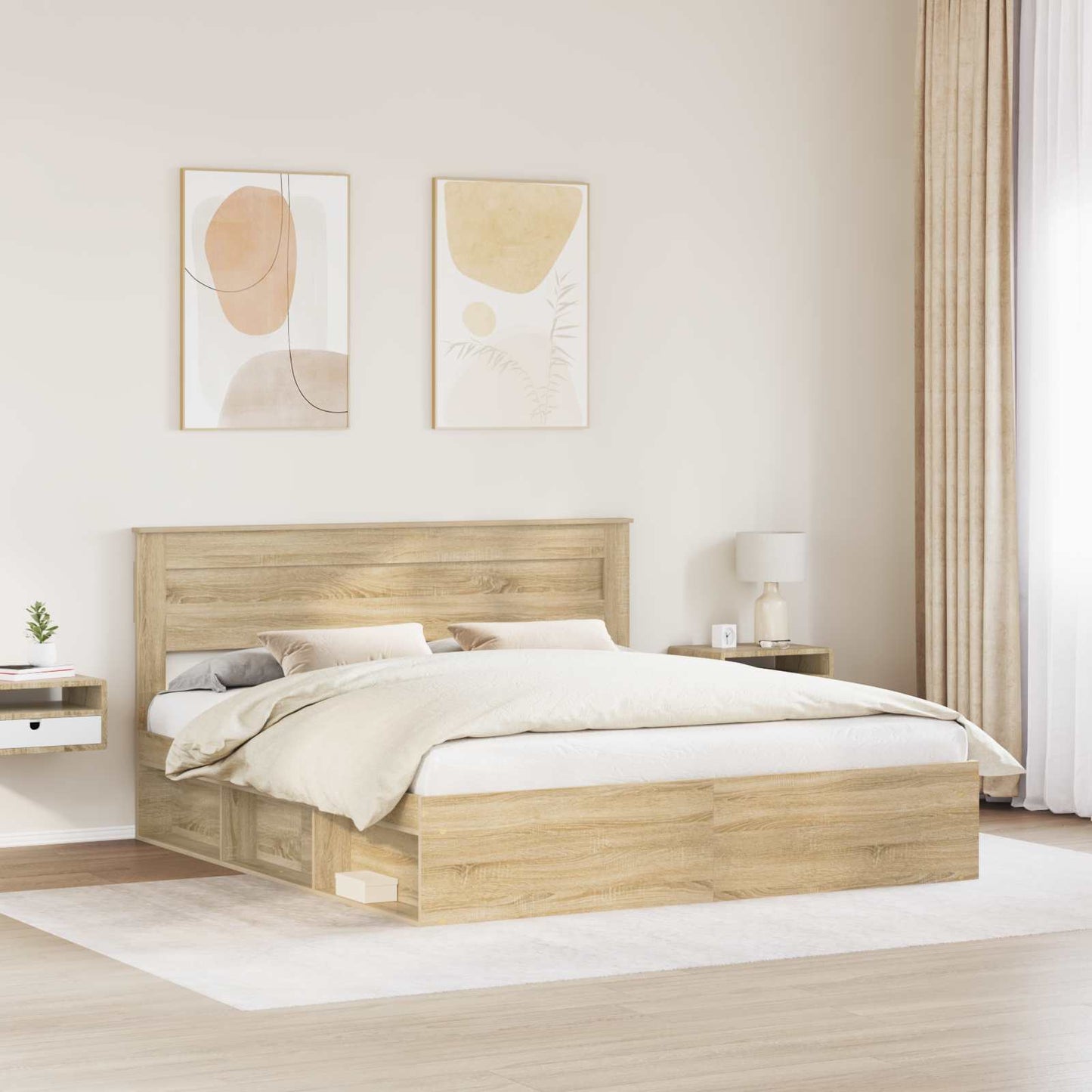 Bed Frame with Headboard Sonoma 200 x 200 cm Solid Pine Wood