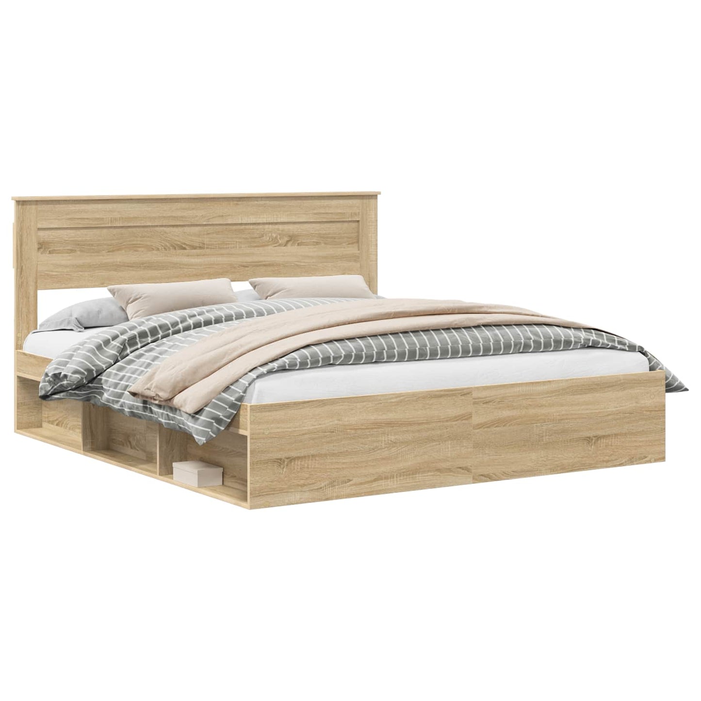 Bed Frame with Headboard Sonoma 200 x 200 cm Solid Pine Wood