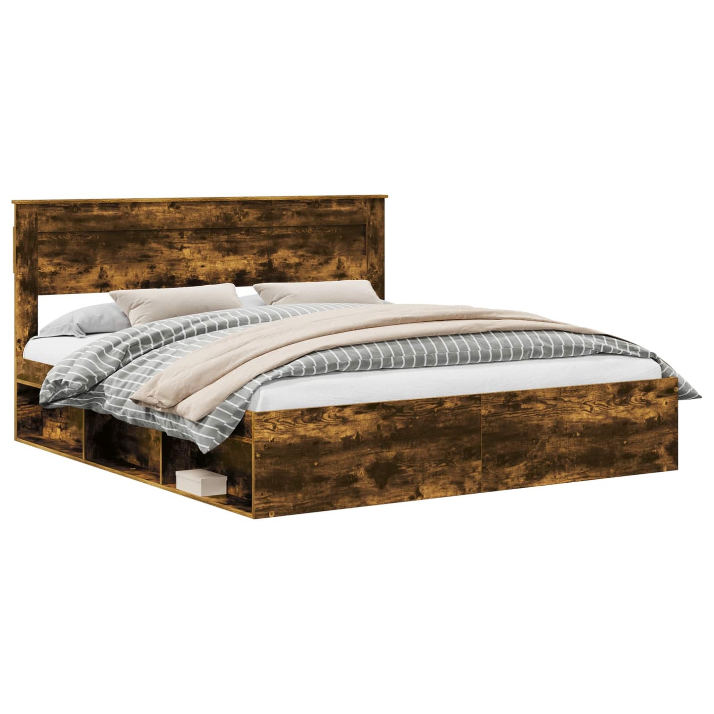 Bed Frame Smoked Oak 200 x 200 cm Solid Pine Wood