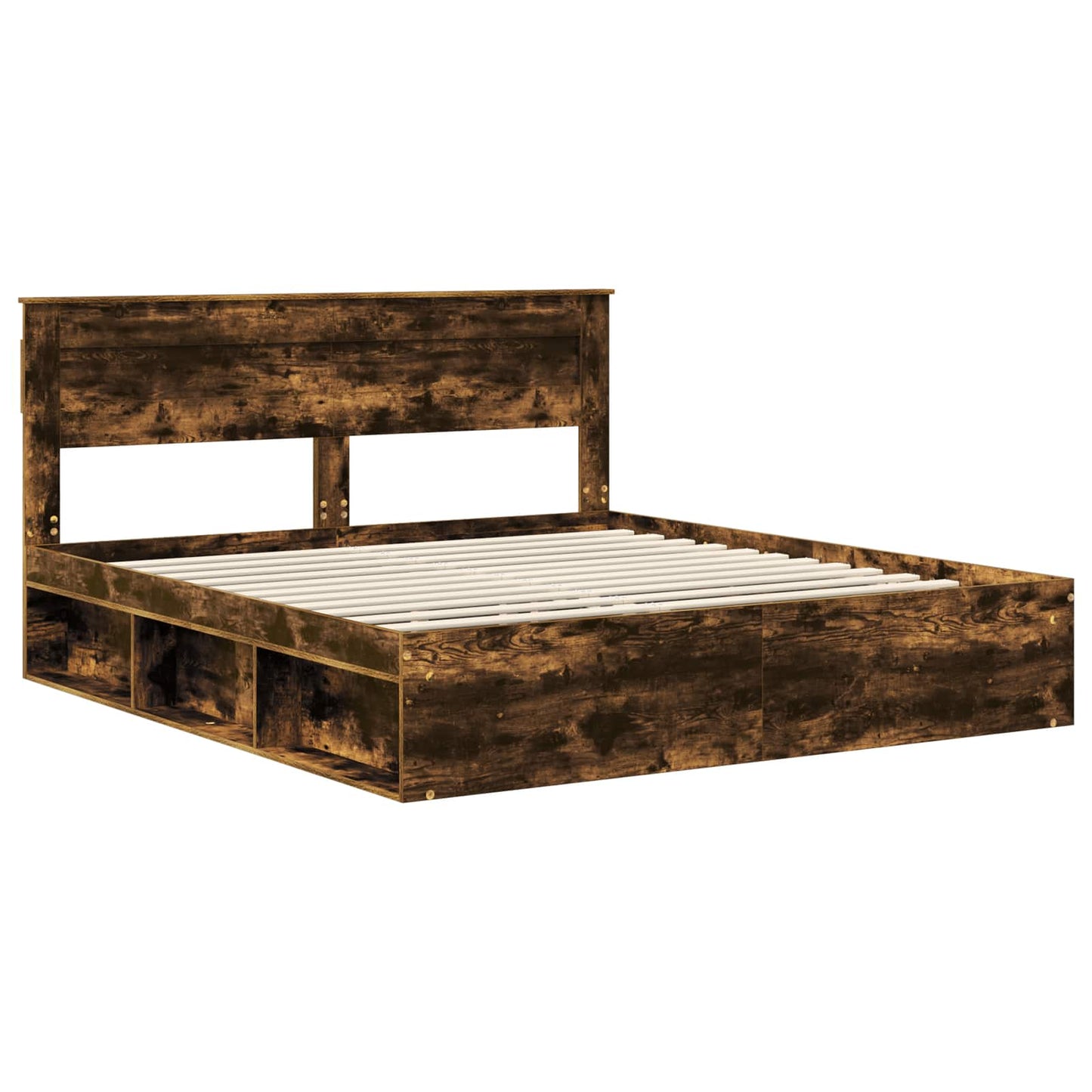 Bed Frame Smoked Oak 200 x 200 cm Solid Pine Wood