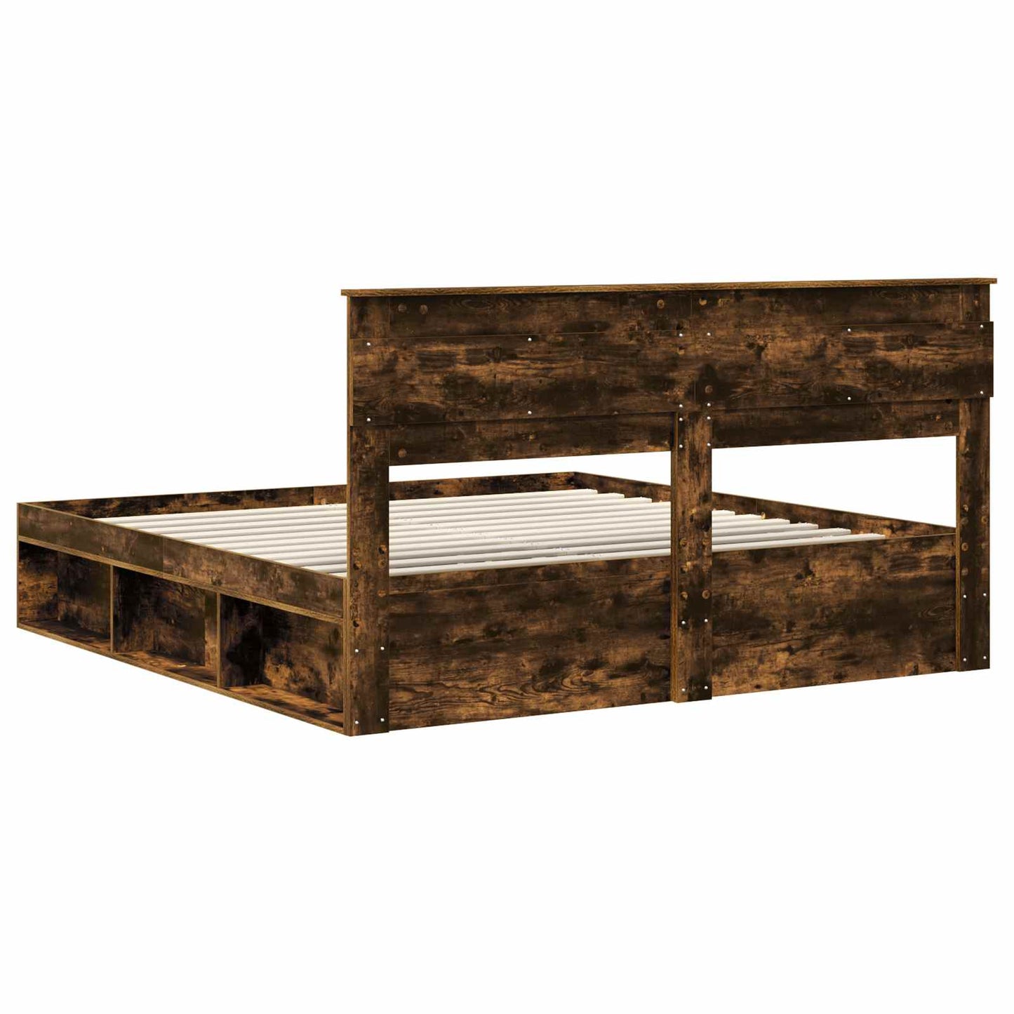 Bed Frame Smoked Oak 200 x 200 cm Solid Pine Wood